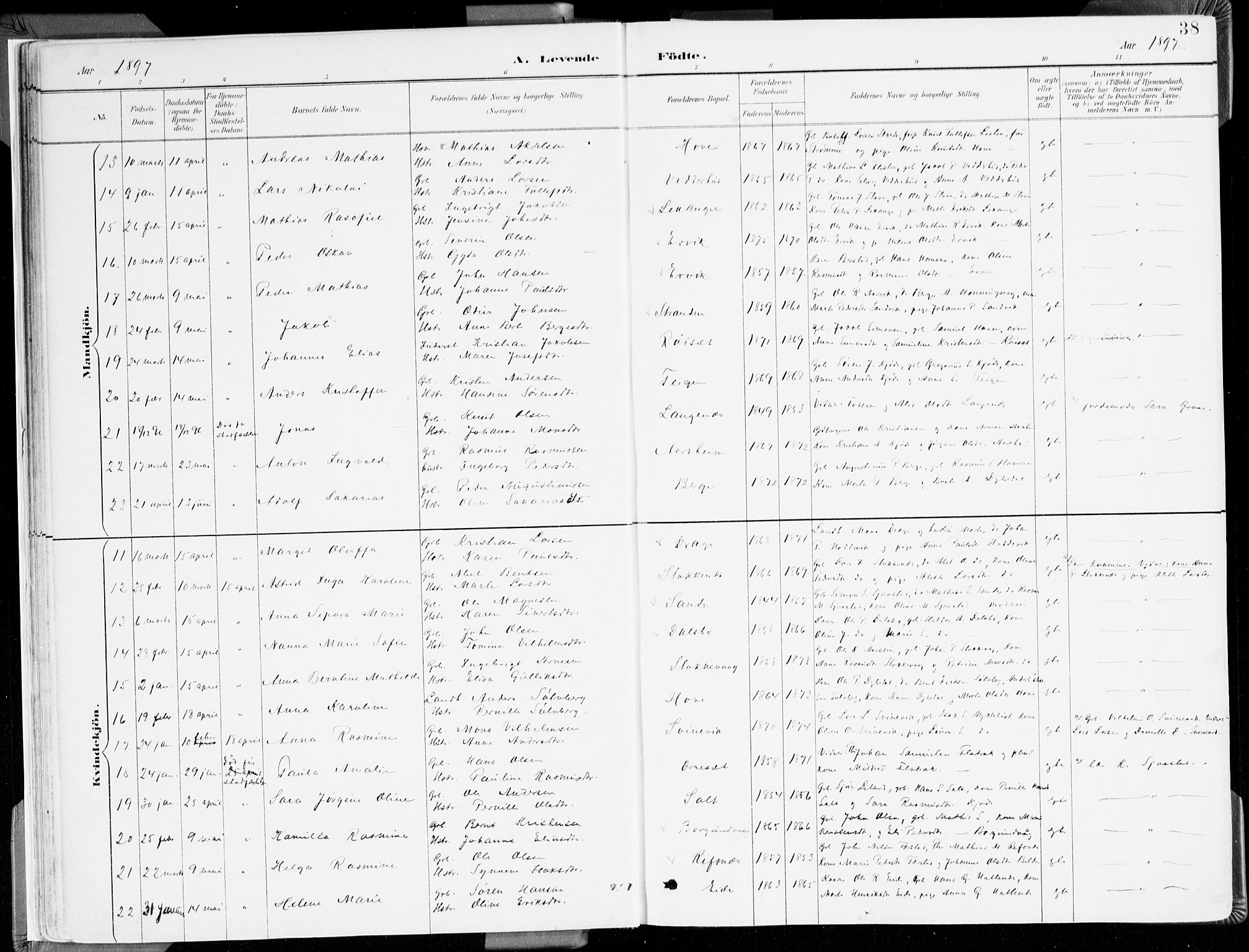 Selje sokneprestembete, AV/SAB-A-99938/H/Ha/Haa/Haab: Parish register (official) no. B 2, 1891-1907, p. 38