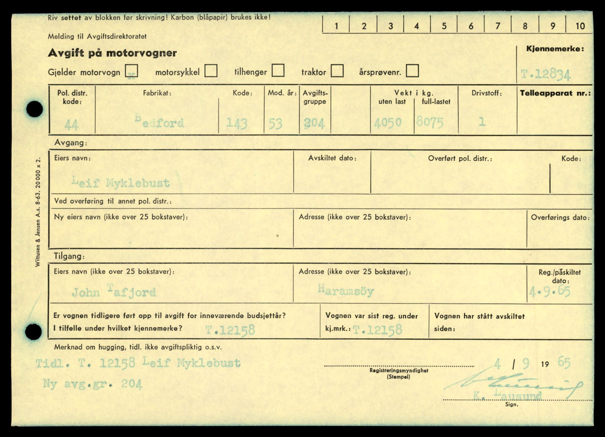 Møre og Romsdal vegkontor - Ålesund trafikkstasjon, AV/SAT-A-4099/F/Fe/L0036: Registreringskort for kjøretøy T 12831 - T 13030, 1927-1998, p. 75