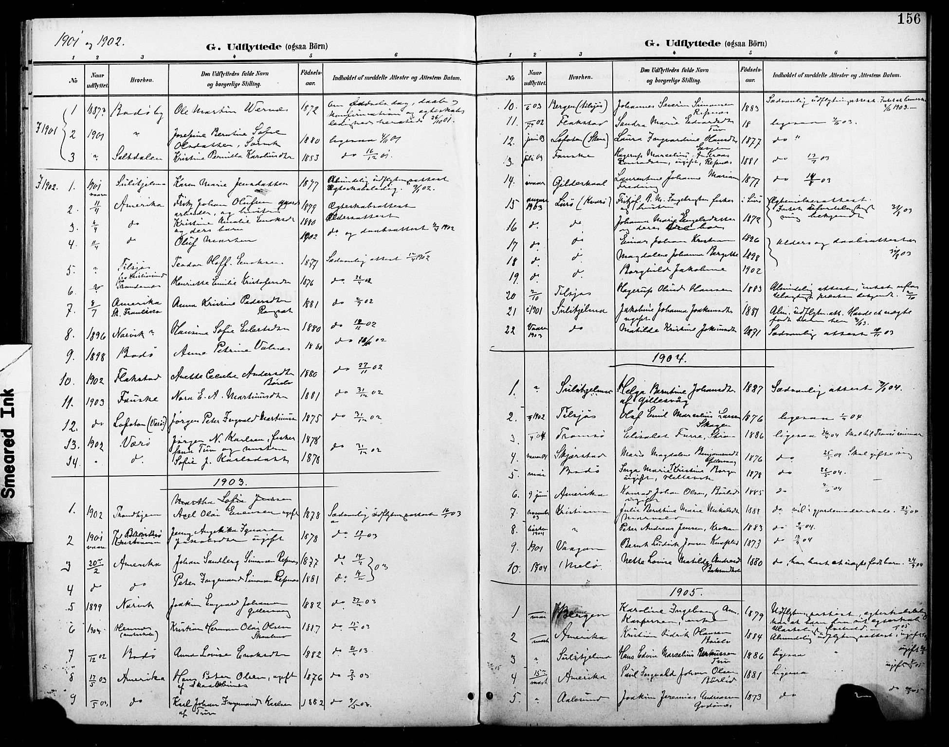 Ministerialprotokoller, klokkerbøker og fødselsregistre - Nordland, SAT/A-1459/804/L0088: Parish register (copy) no. 804C01, 1901-1917, p. 156