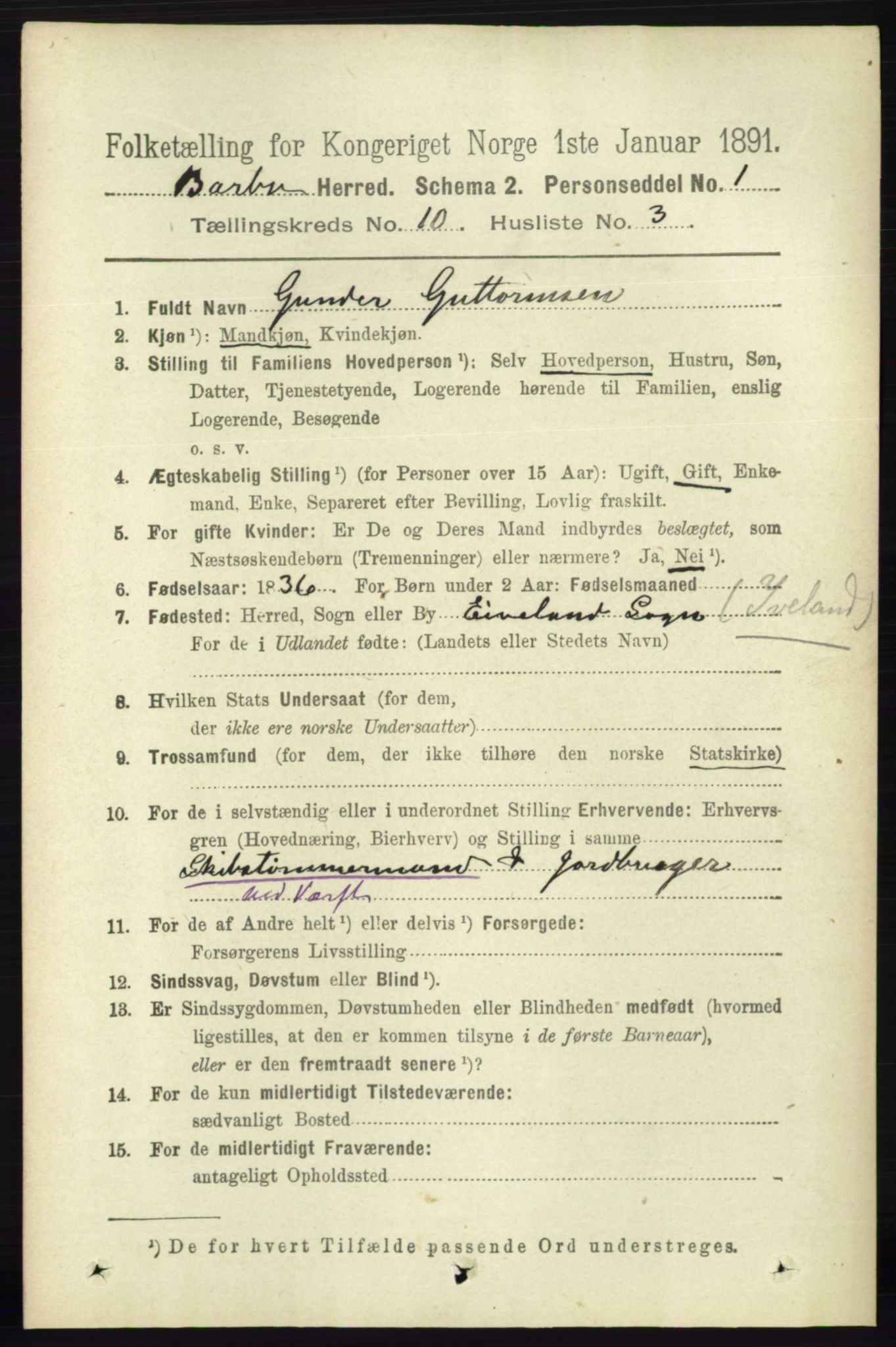 RA, 1891 census for 0990 Barbu, 1891, p. 7901