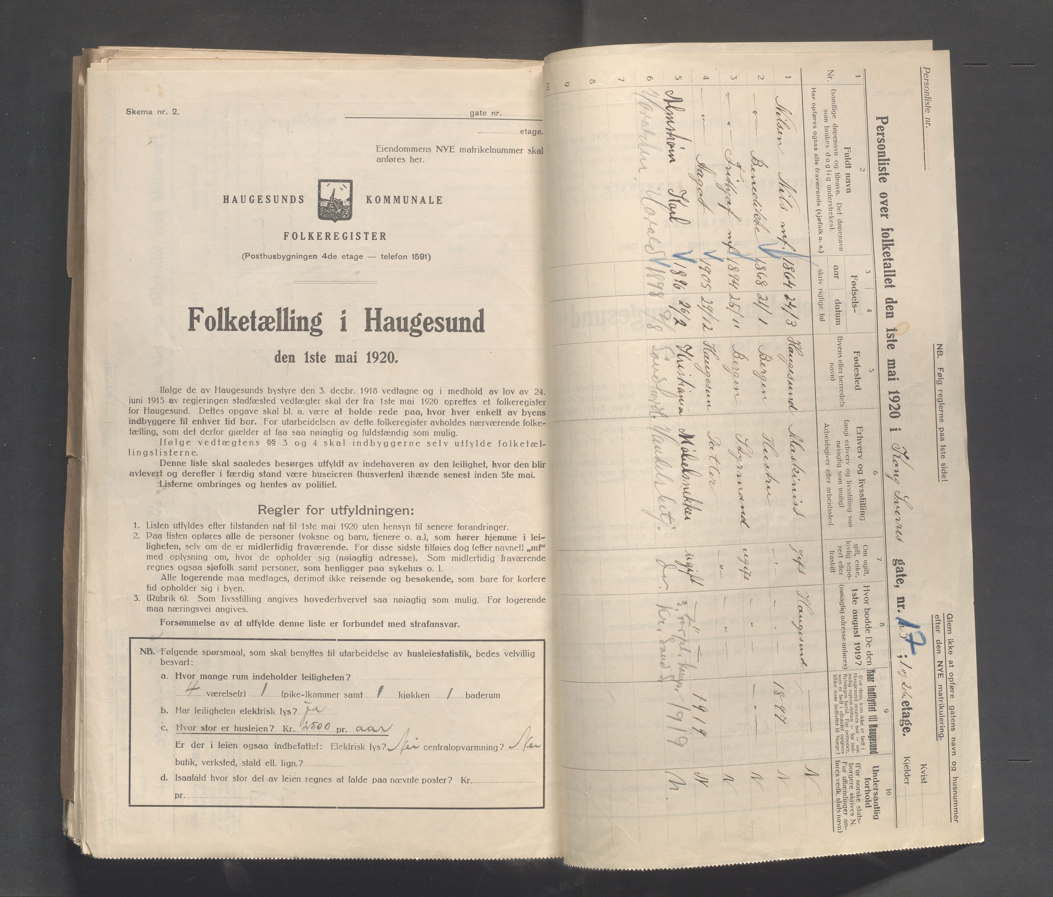 IKAR, Local census 1.5.1920 for Haugesund, 1920, p. 2841