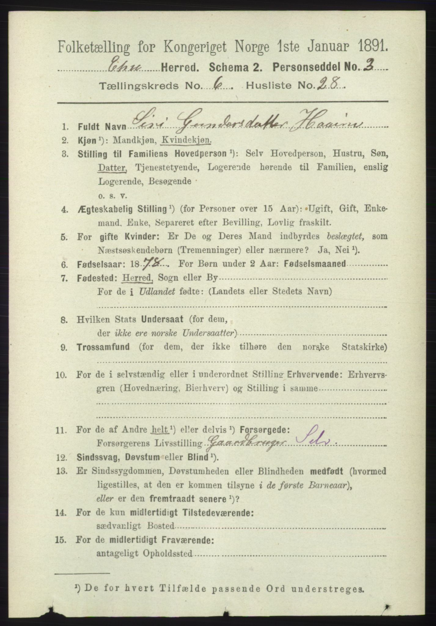 RA, 1891 census for 1211 Etne, 1891, p. 1346