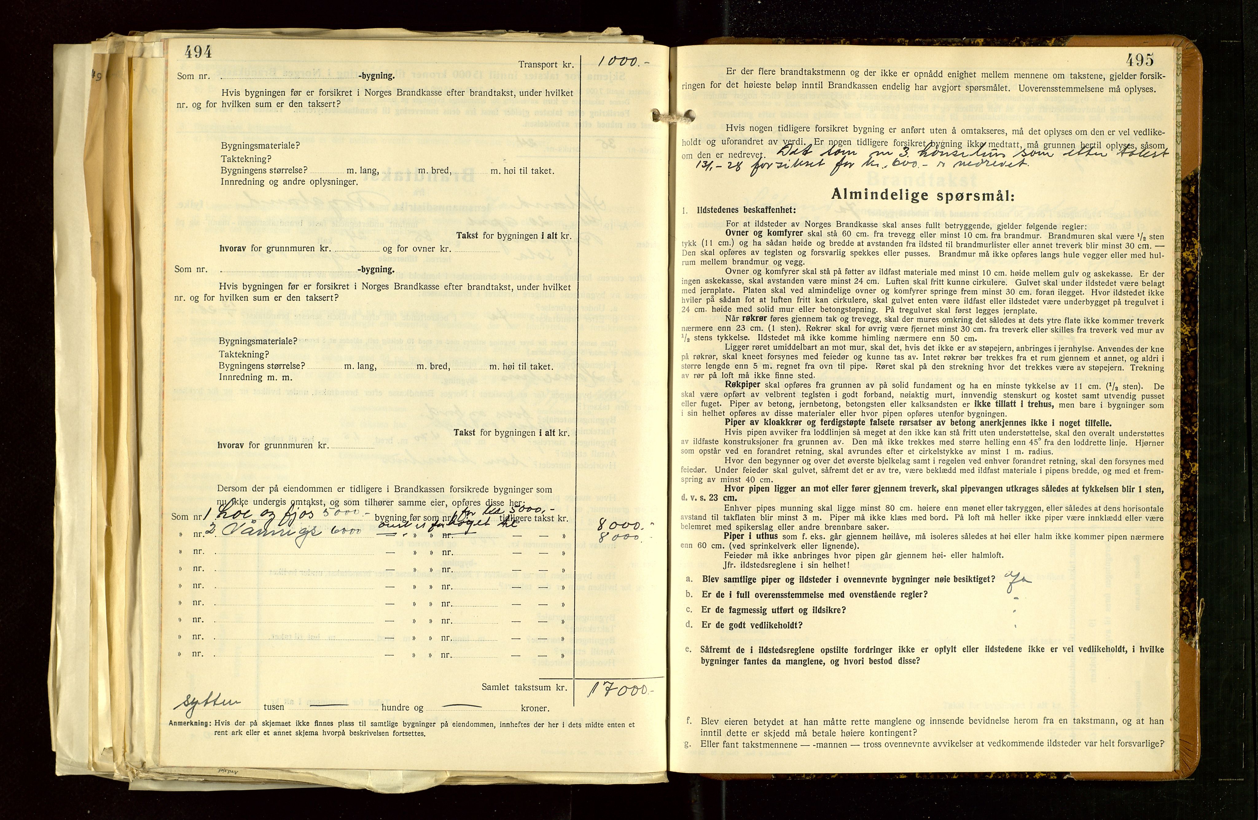 Håland lensmannskontor, AV/SAST-A-100100/Gob/L0012: "Brandtakstprotokoll" - skjematakst. Register i boken., 1938-1941, p. 494-495