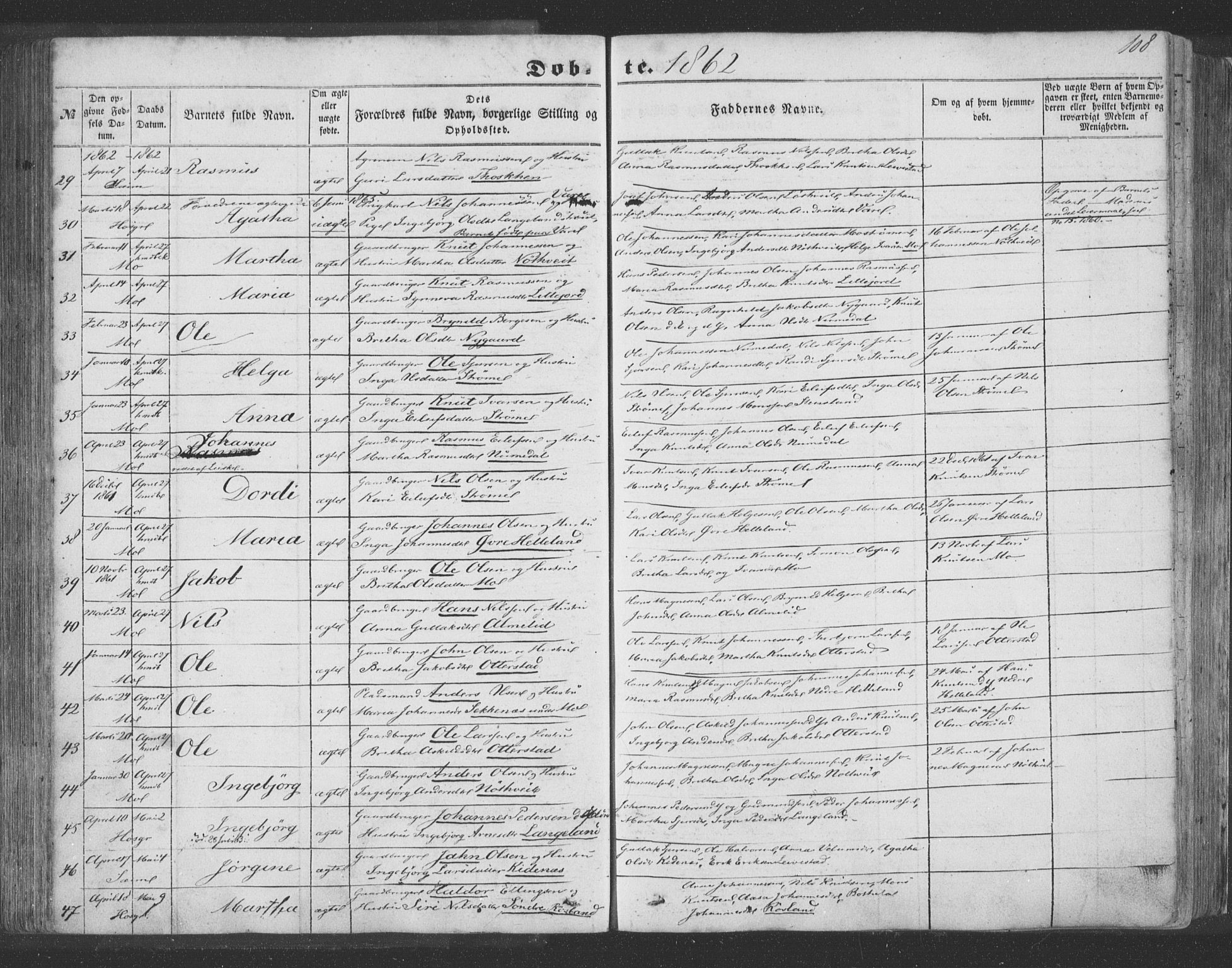 Hosanger sokneprestembete, AV/SAB-A-75801/H/Haa: Parish register (official) no. A 8, 1849-1863, p. 108