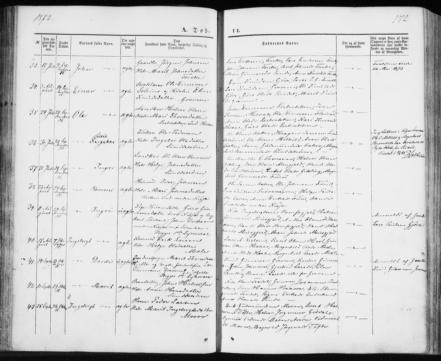 Ministerialprotokoller, klokkerbøker og fødselsregistre - Møre og Romsdal, SAT/A-1454/590/L1013: Parish register (official) no. 590A05, 1847-1877, p. 172