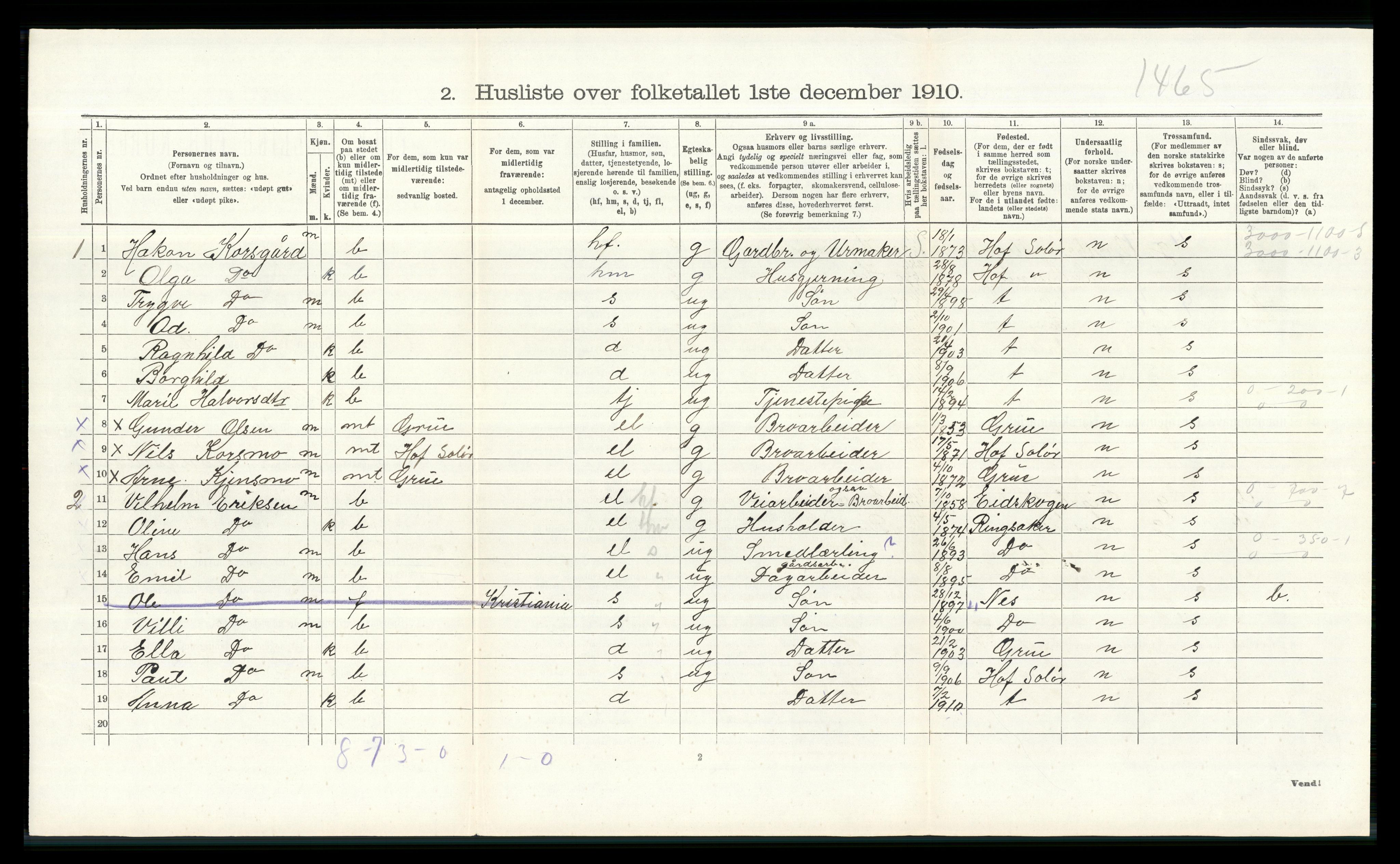 RA, 1910 census for Åsnes, 1910, p. 1529