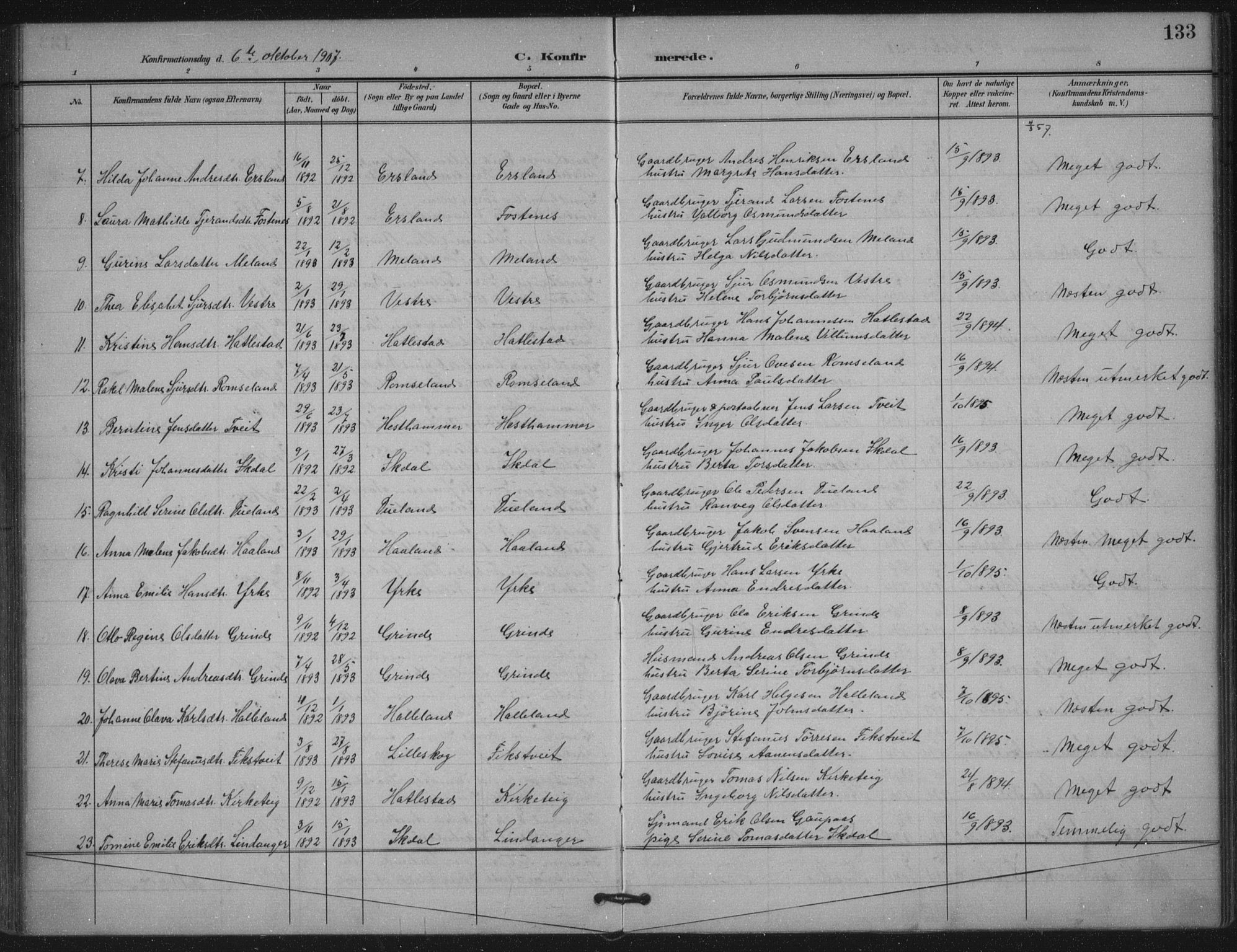 Skjold sokneprestkontor, AV/SAST-A-101847/H/Ha/Haa/L0011: Parish register (official) no. A 11, 1897-1914, p. 133