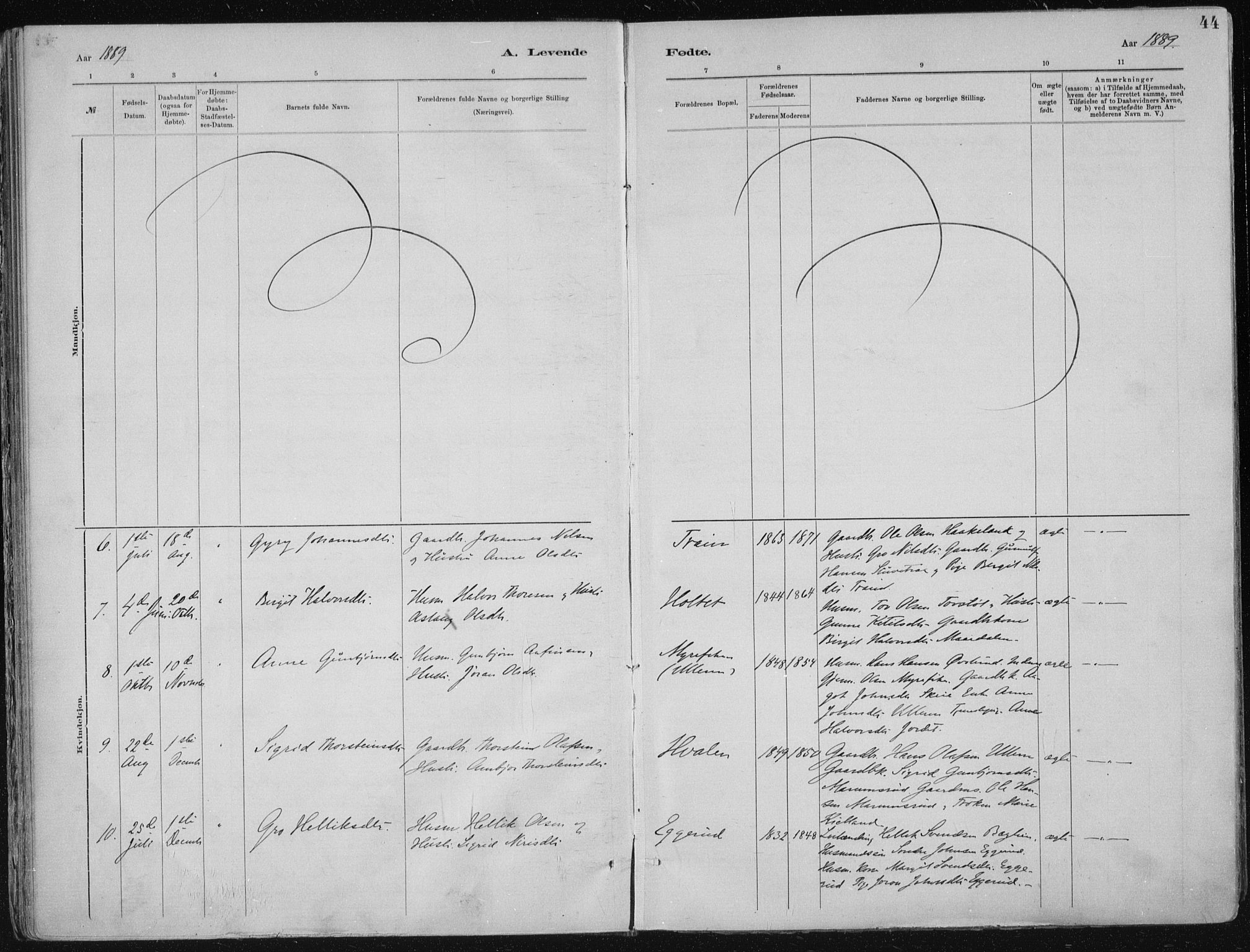 Tinn kirkebøker, AV/SAKO-A-308/F/Fa/L0007: Parish register (official) no. I 7, 1878-1922, p. 44