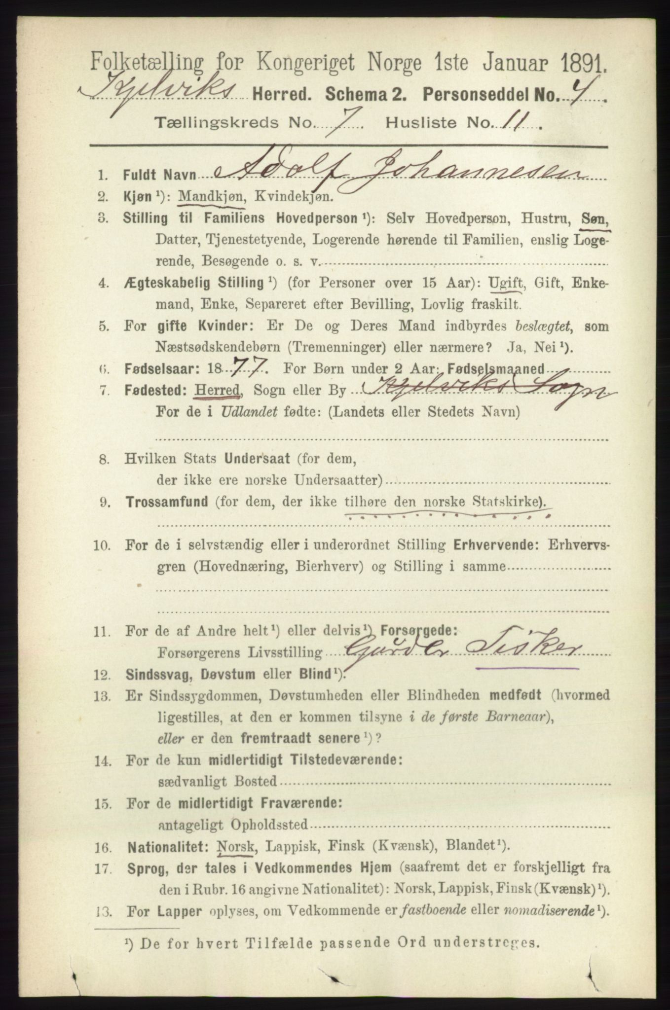 RA, 1891 census for 2019 Kjelvik, 1891, p. 972
