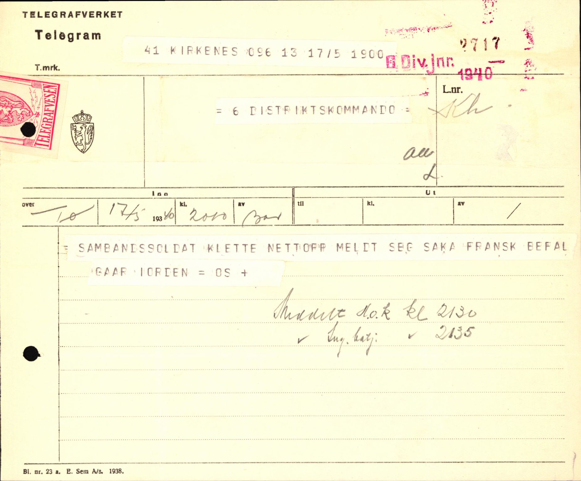 Forsvaret, Forsvarets krigshistoriske avdeling, AV/RA-RAFA-2017/Y/Yb/L0123: II-C-11-600  -  6. Divisjon med avdelinger, 1940, p. 699