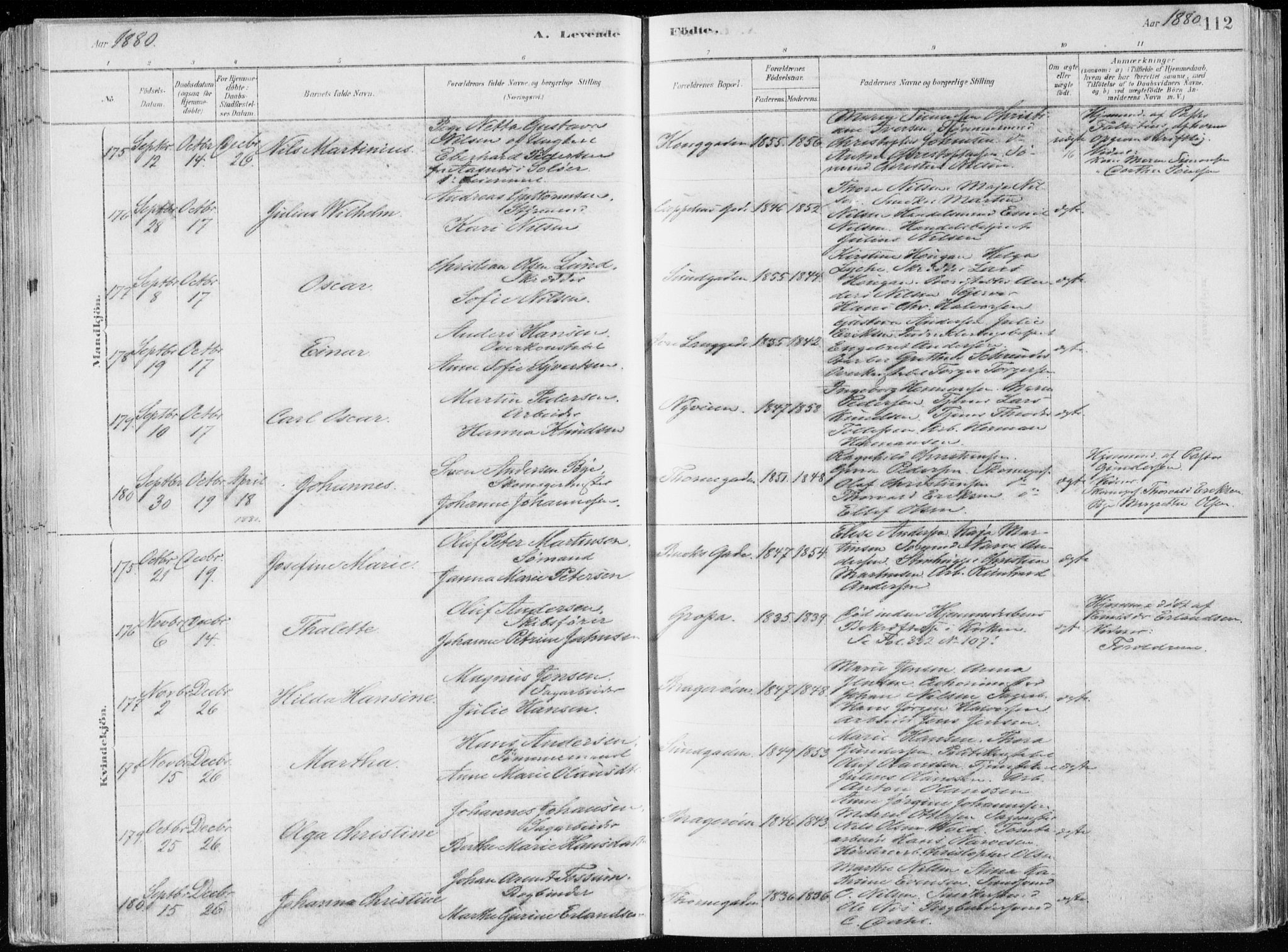 Bragernes kirkebøker, AV/SAKO-A-6/F/Fb/L0006a: Parish register (official) no. II 6A, 1878-1885, p. 112