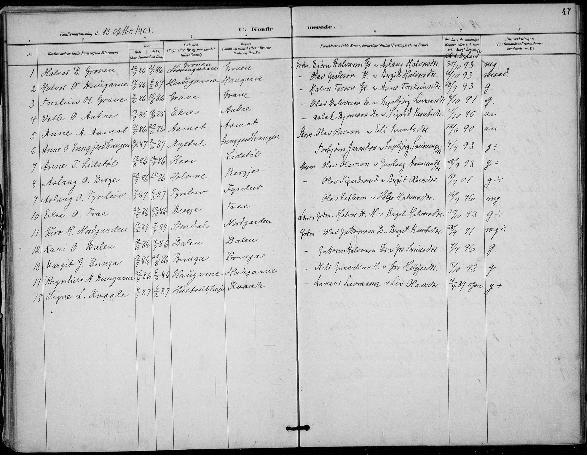 Seljord kirkebøker, SAKO/A-20/F/Fc/L0002: Parish register (official) no. III 2, 1887-1920, p. 47