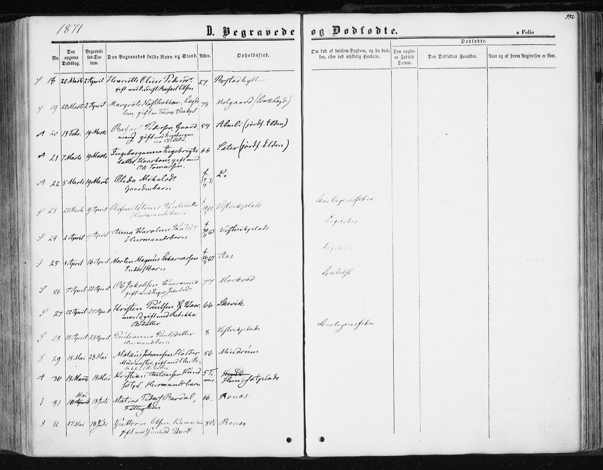 Ministerialprotokoller, klokkerbøker og fødselsregistre - Nord-Trøndelag, AV/SAT-A-1458/741/L0394: Parish register (official) no. 741A08, 1864-1877, p. 332