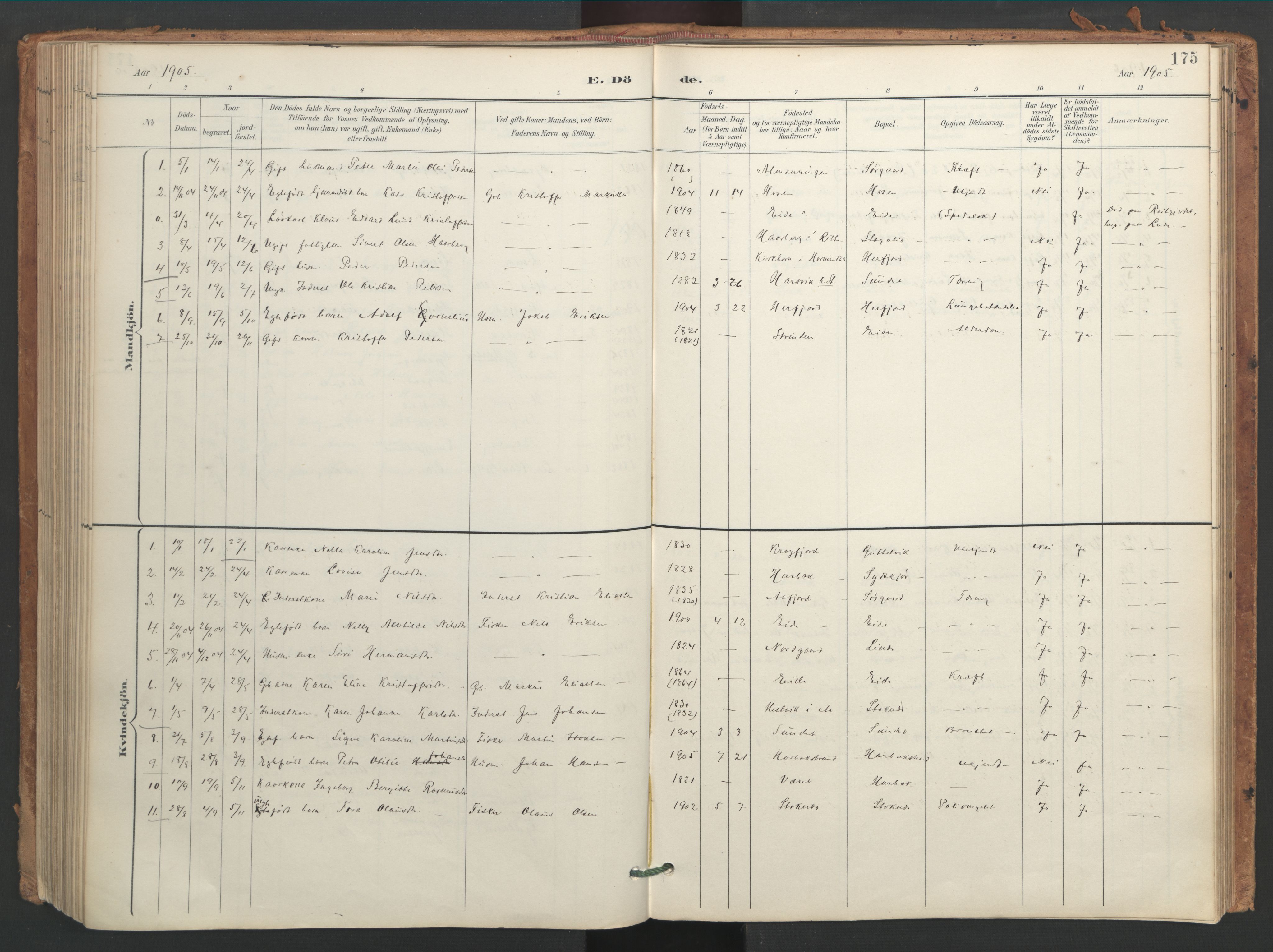 Ministerialprotokoller, klokkerbøker og fødselsregistre - Sør-Trøndelag, SAT/A-1456/656/L0693: Parish register (official) no. 656A02, 1894-1913, p. 175