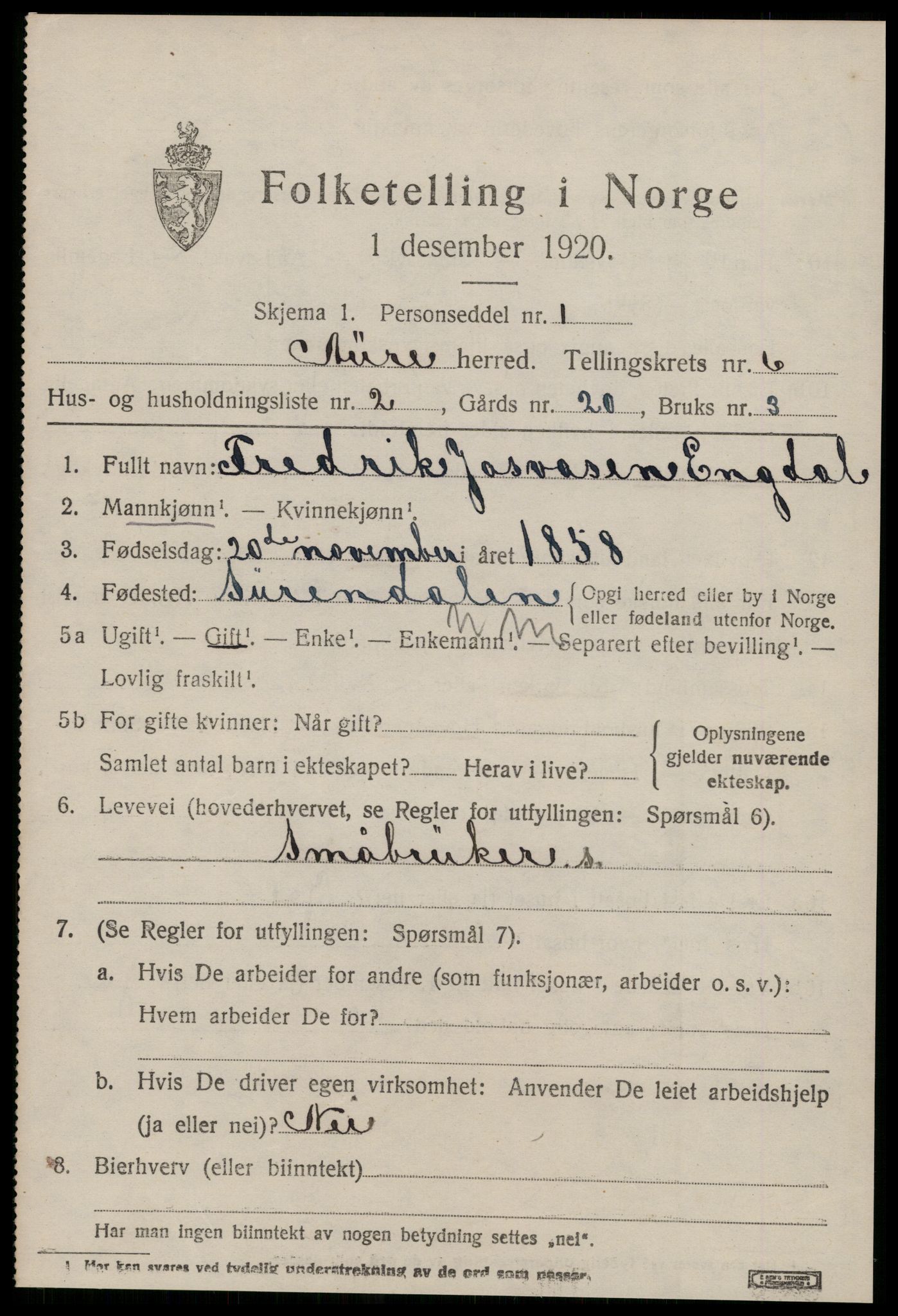 SAT, 1920 census for Aure, 1920, p. 2464