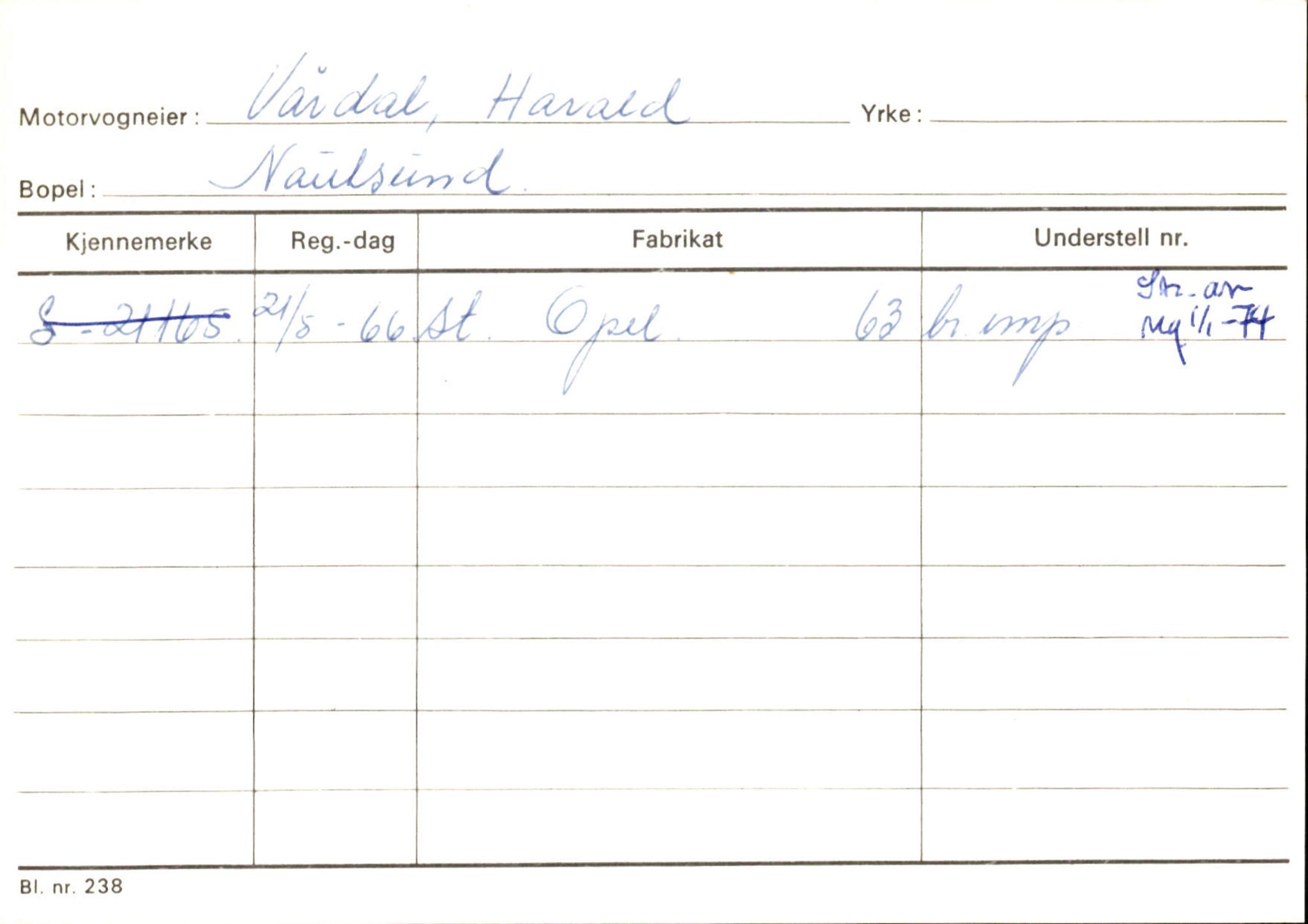 Statens vegvesen, Sogn og Fjordane vegkontor, SAB/A-5301/4/F/L0126: Eigarregister Fjaler M-Å. Leikanger A-Å, 1945-1975, p. 626