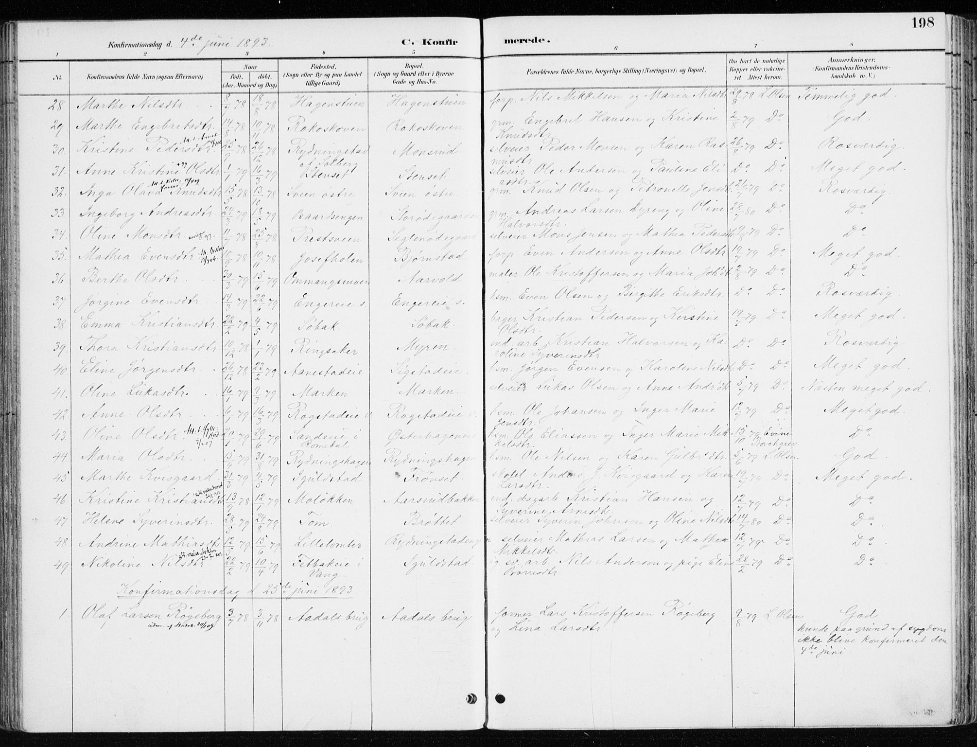 Løten prestekontor, AV/SAH-PREST-022/K/Ka/L0010: Parish register (official) no. 10, 1892-1907, p. 198