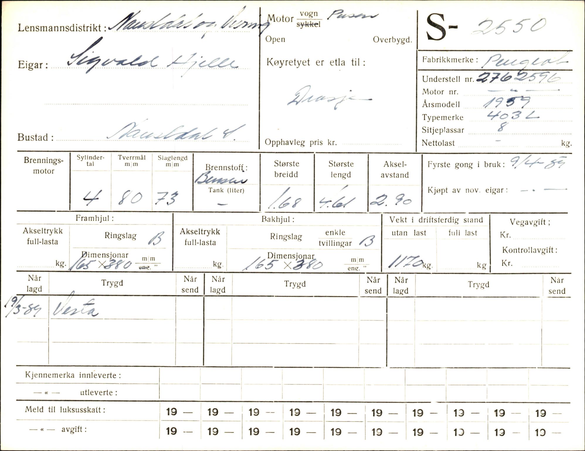 Statens vegvesen, Sogn og Fjordane vegkontor, AV/SAB-A-5301/4/F/L0004: Registerkort utmeldte Fjordane S2500-2700, S7200-7899, 1930-1961, p. 75