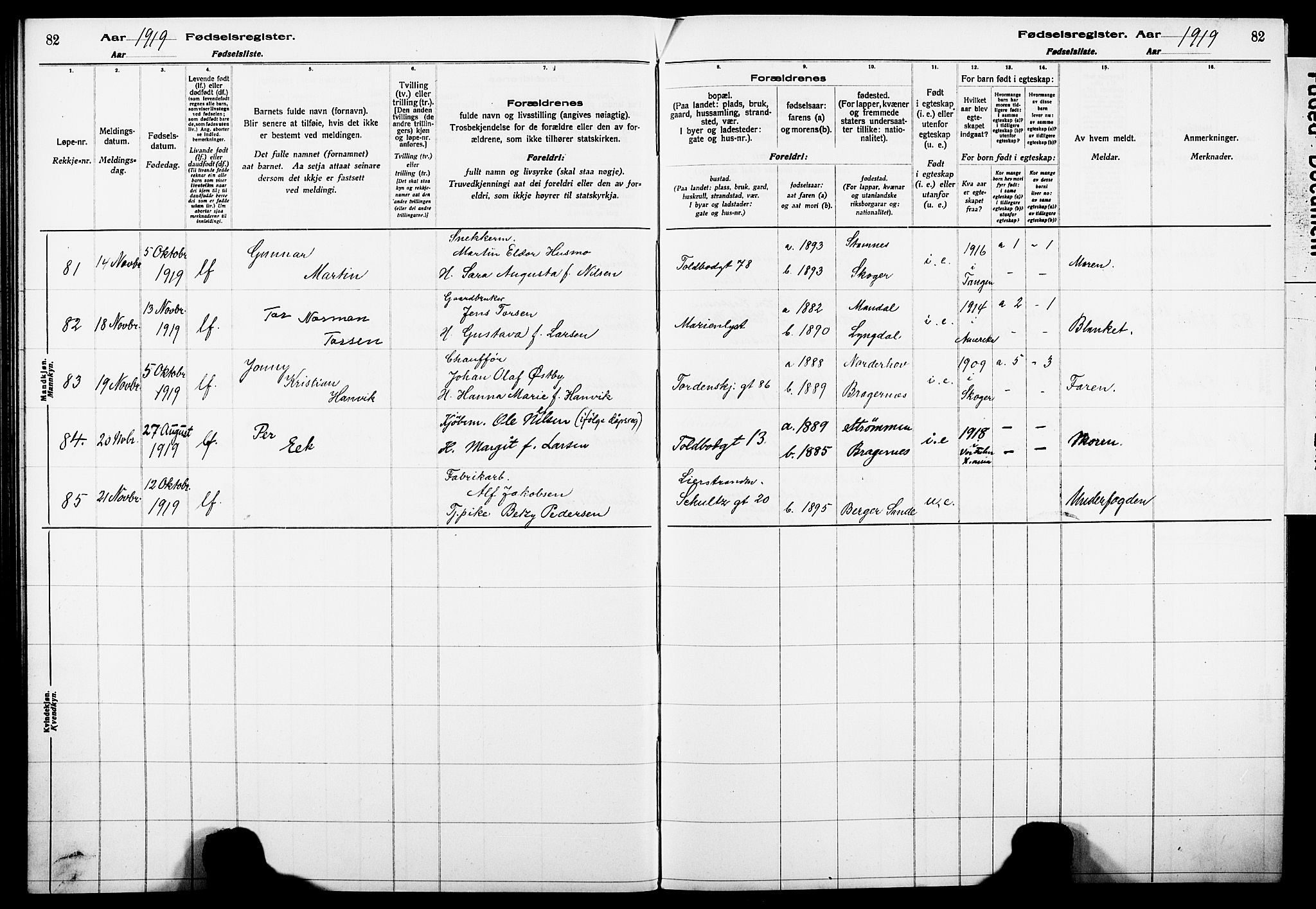 Strømsø kirkebøker, AV/SAKO-A-246/J/Ja/L0001: Birth register no. I 1, 1916-1925, p. 82