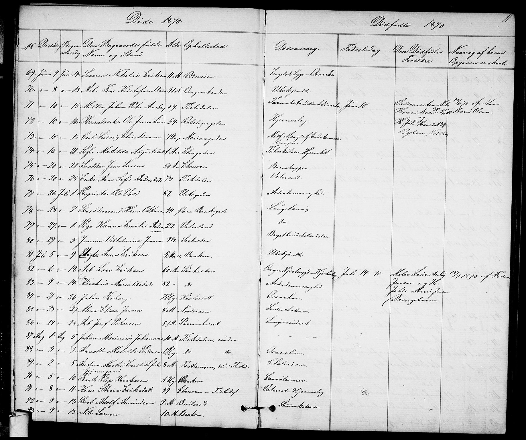 Halden prestekontor Kirkebøker, SAO/A-10909/G/Ga/L0007: Parish register (copy) no. 7, 1869-1884, p. 11