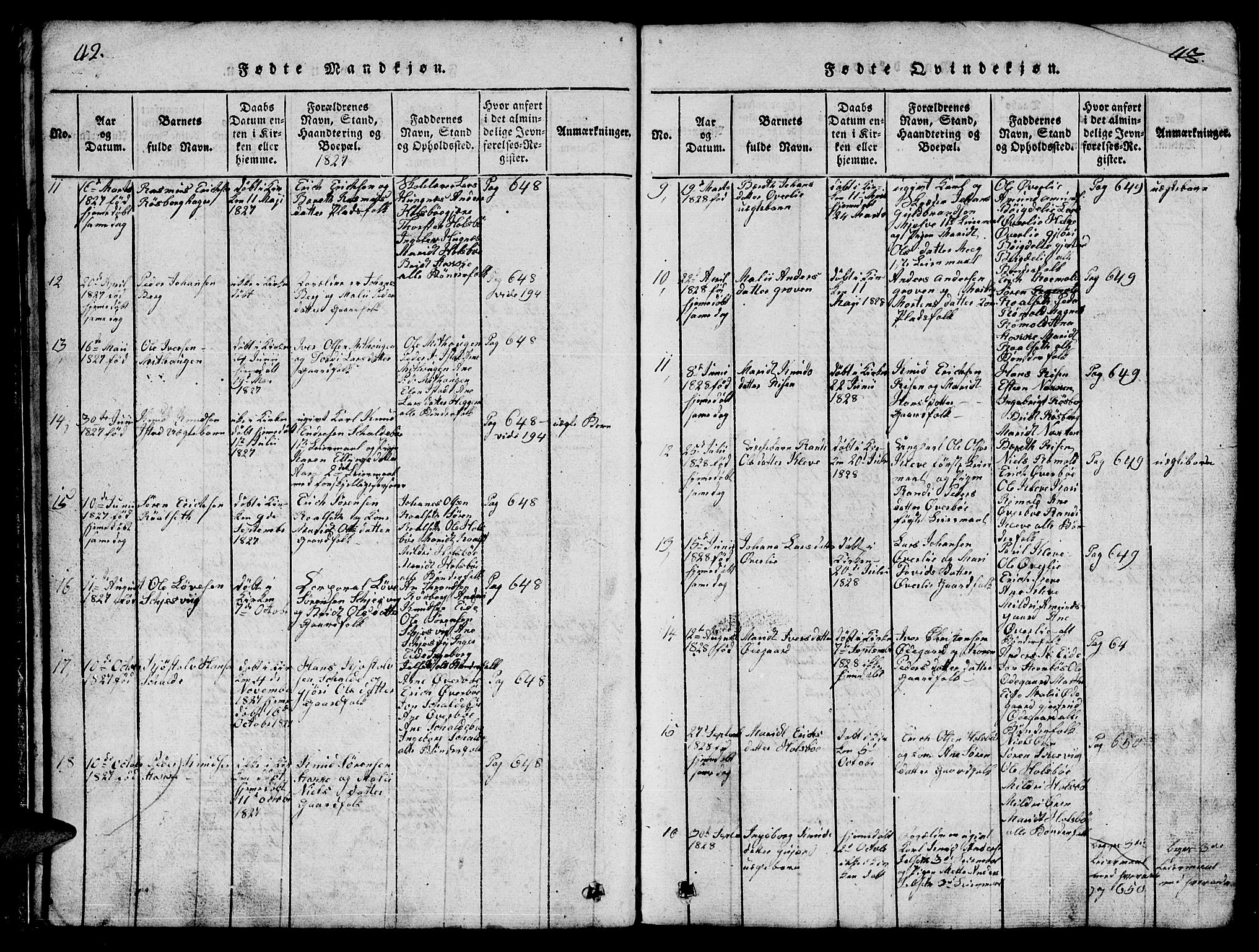 Ministerialprotokoller, klokkerbøker og fødselsregistre - Møre og Romsdal, AV/SAT-A-1454/557/L0683: Parish register (copy) no. 557C01, 1818-1862, p. 42-43