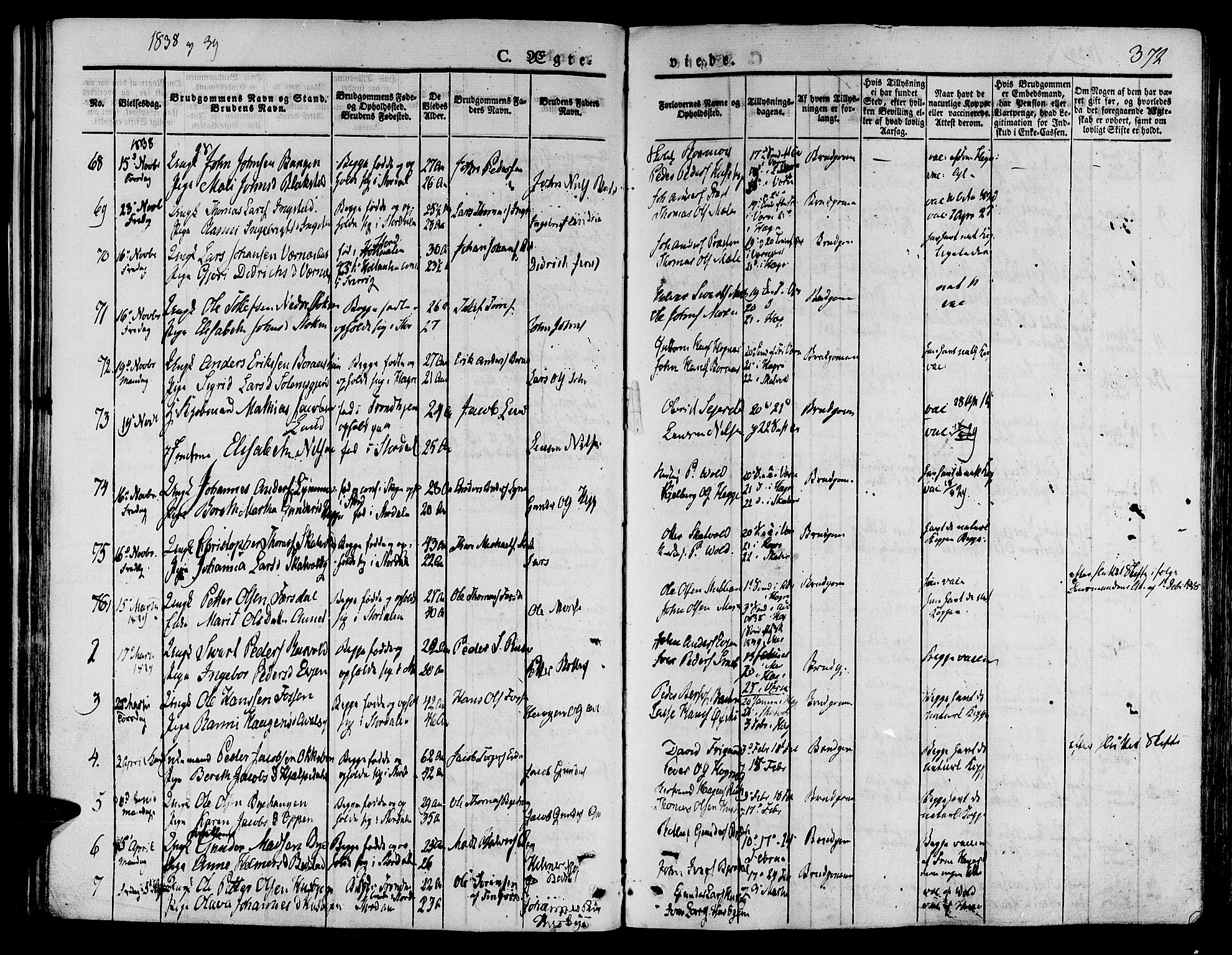 Ministerialprotokoller, klokkerbøker og fødselsregistre - Nord-Trøndelag, AV/SAT-A-1458/709/L0072: Parish register (official) no. 709A12, 1833-1844, p. 372