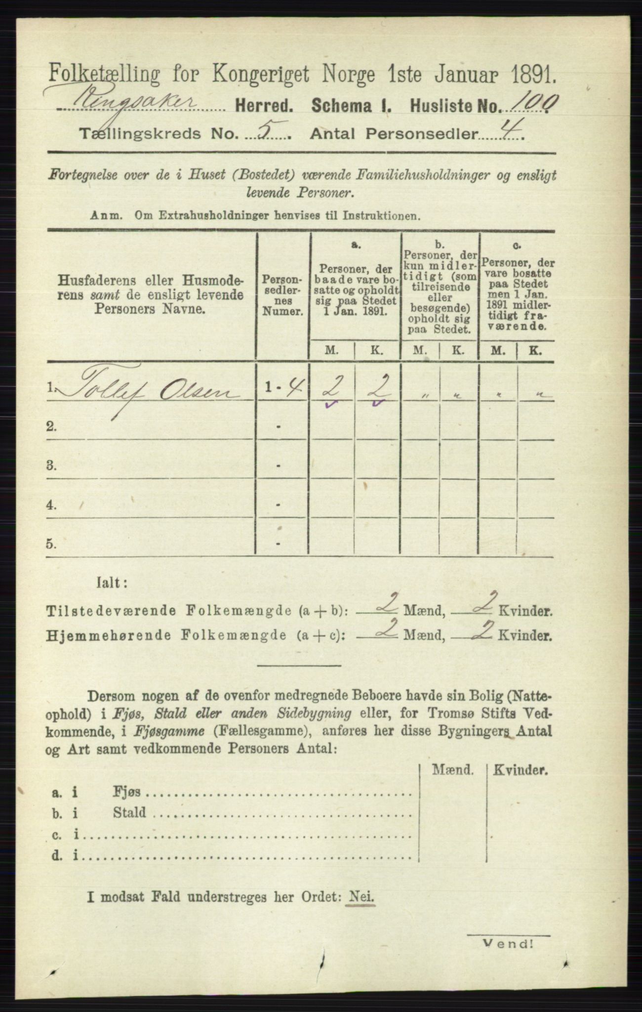 RA, 1891 census for 0412 Ringsaker, 1891, p. 2395