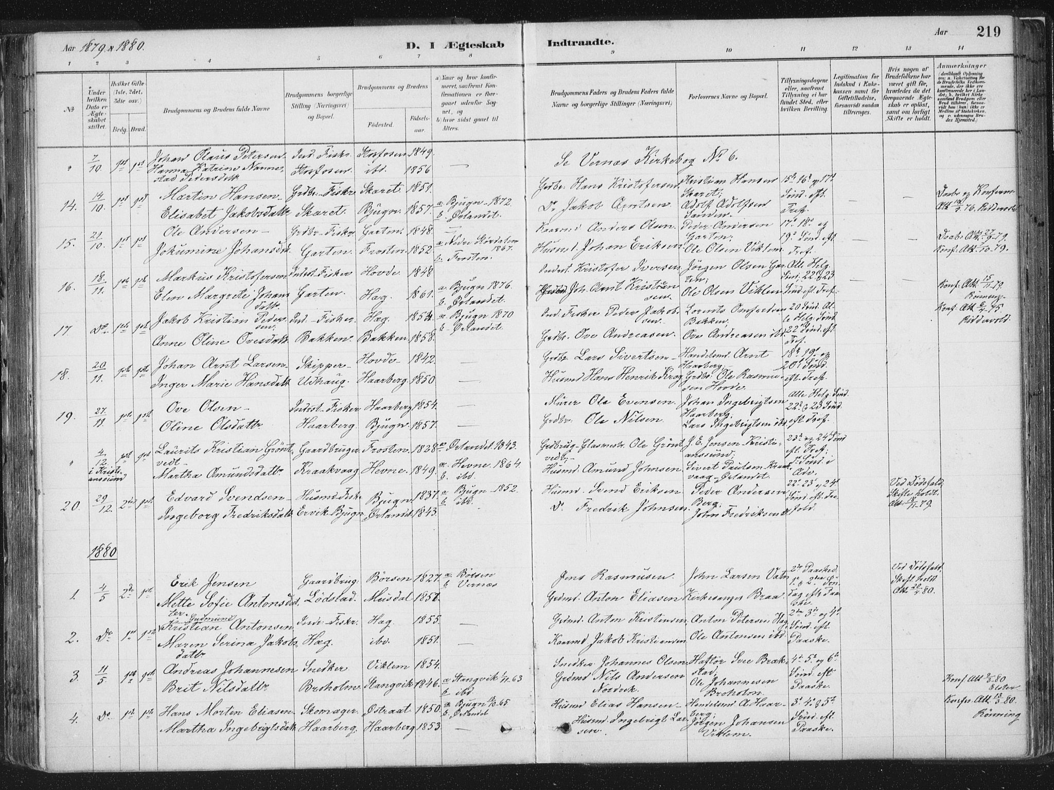 Ministerialprotokoller, klokkerbøker og fødselsregistre - Sør-Trøndelag, SAT/A-1456/659/L0739: Parish register (official) no. 659A09, 1879-1893, p. 219