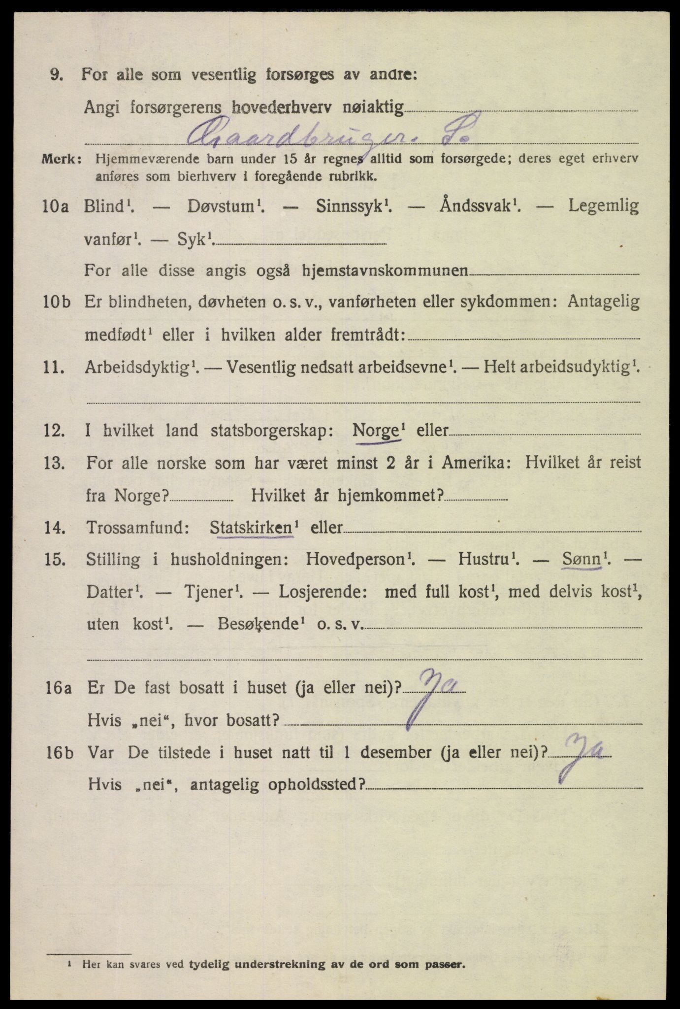 SAK, 1920 census for Fjotland, 1920, p. 1571