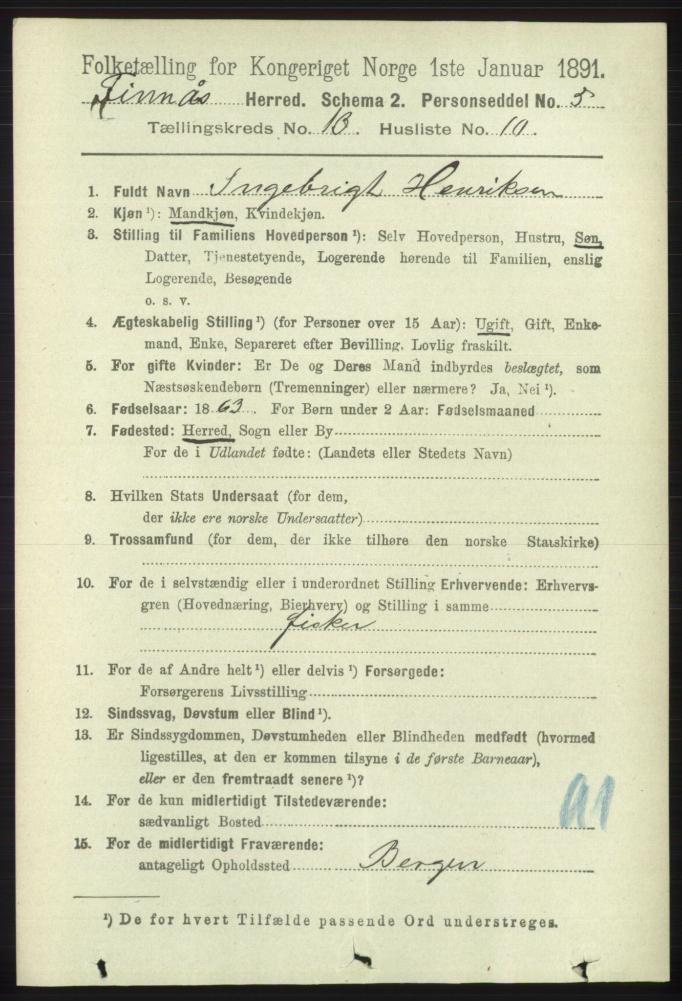 RA, 1891 census for 1218 Finnås, 1891, p. 5659