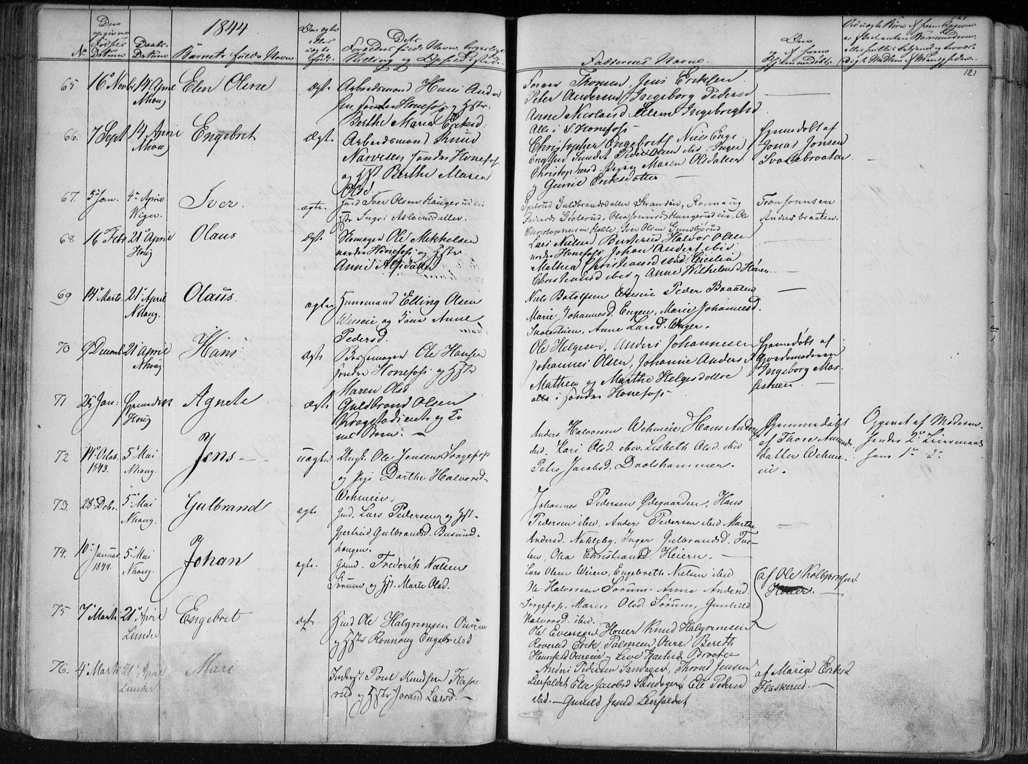 Norderhov kirkebøker, SAKO/A-237/F/Fa/L0010: Parish register (official) no. 10, 1837-1847, p. 121
