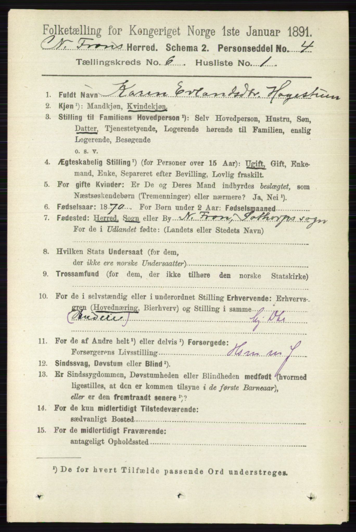 RA, 1891 census for 0518 Nord-Fron, 1891, p. 2261