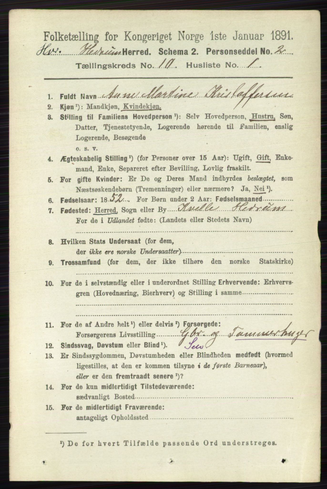 RA, 1891 census for 0727 Hedrum, 1891, p. 4391