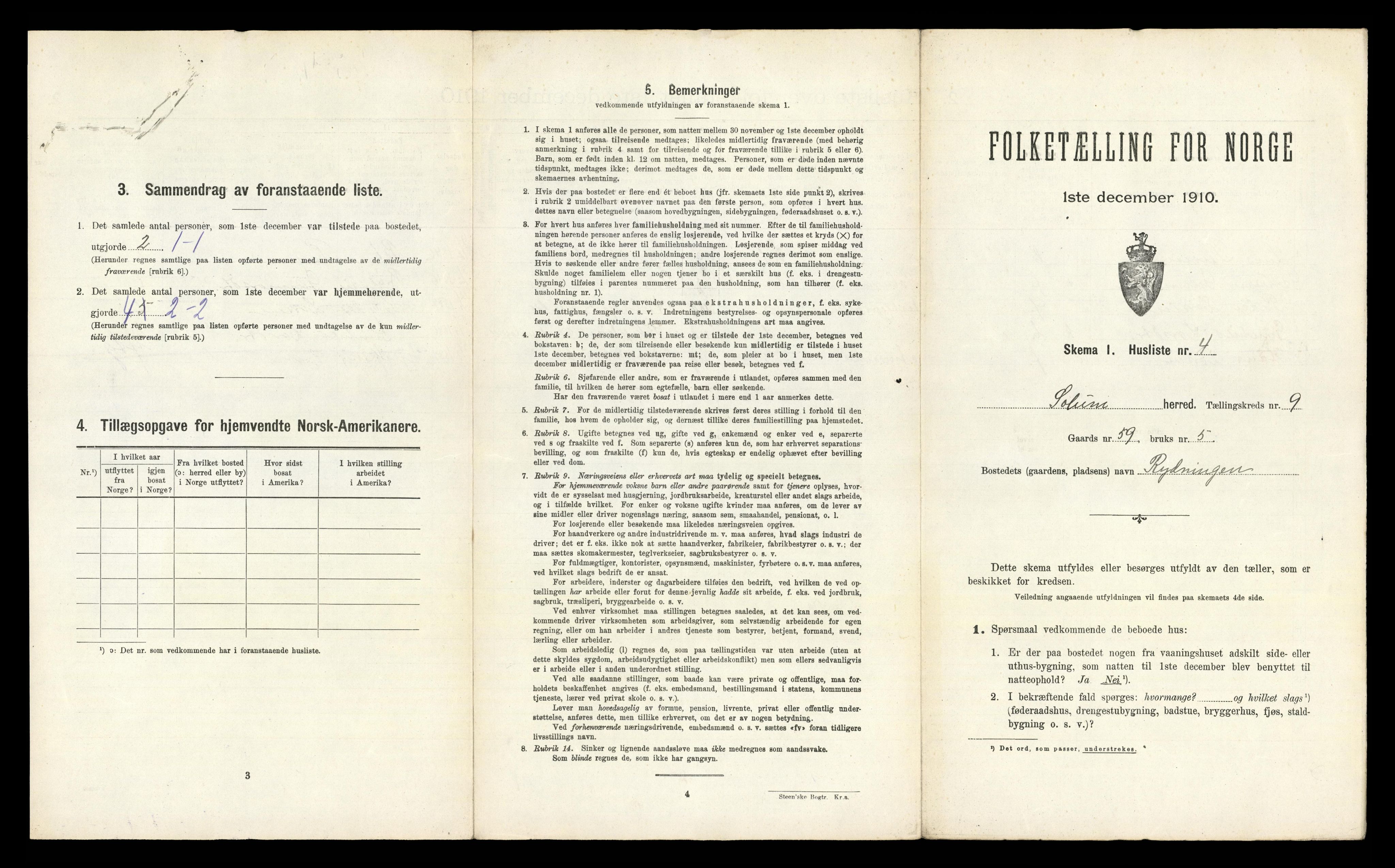 RA, 1910 census for Solum, 1910, p. 2389
