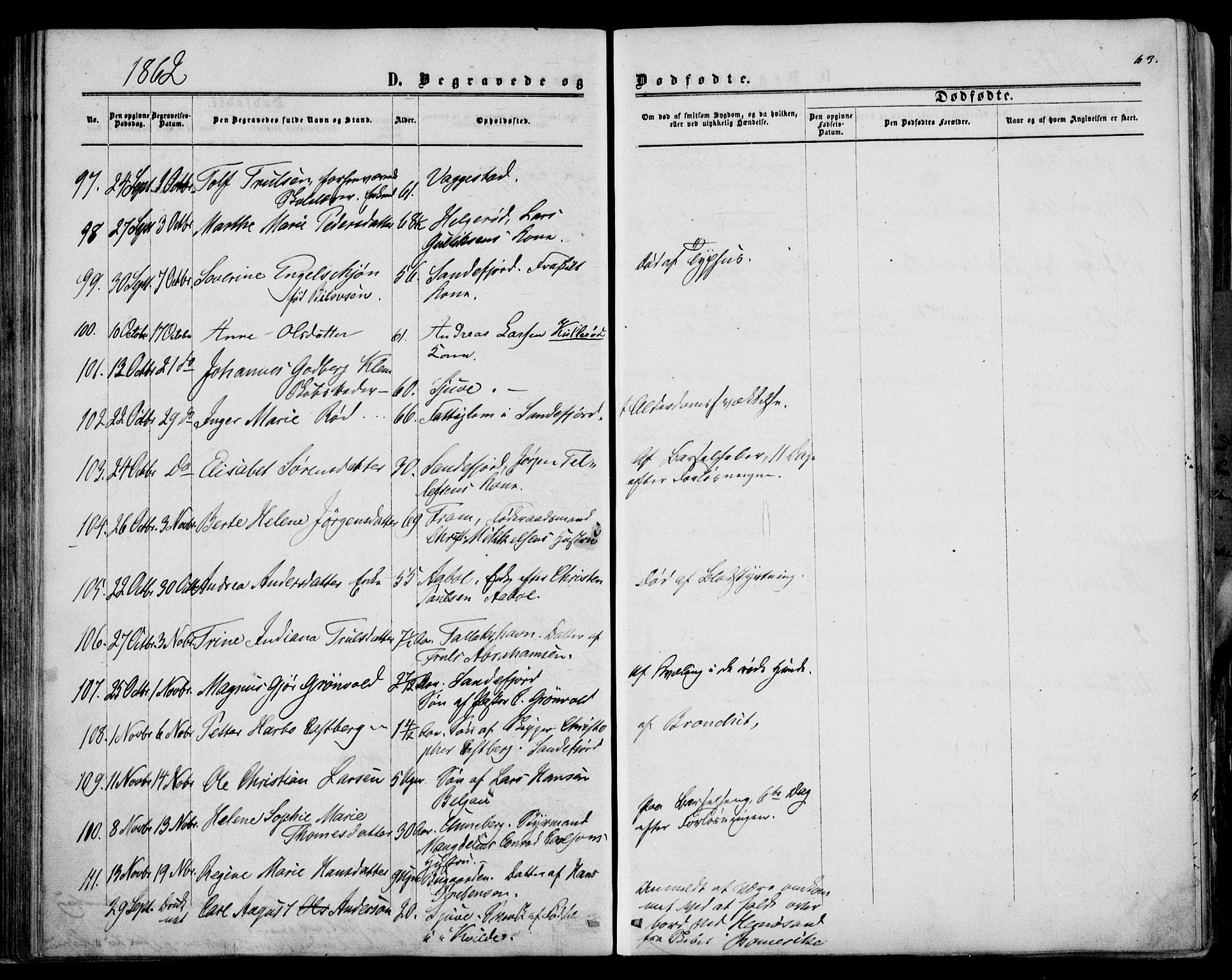 Sandar kirkebøker, SAKO/A-243/F/Fa/L0009: Parish register (official) no. 9, 1862-1871, p. 103