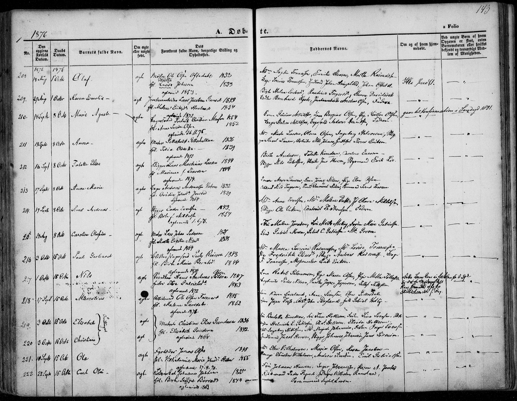 Domkirken sokneprestkontor, AV/SAST-A-101812/001/30/30BA/L0022: Parish register (official) no. A 21, 1868-1877, p. 143