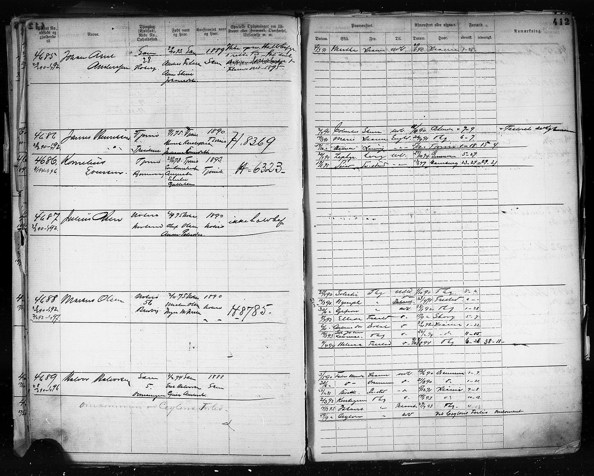 Tønsberg innrulleringskontor, AV/SAKO-A-786/F/Fb/L0003: Annotasjonsrulle Patent nr. 2646-5149, 1881-1892, p. 422