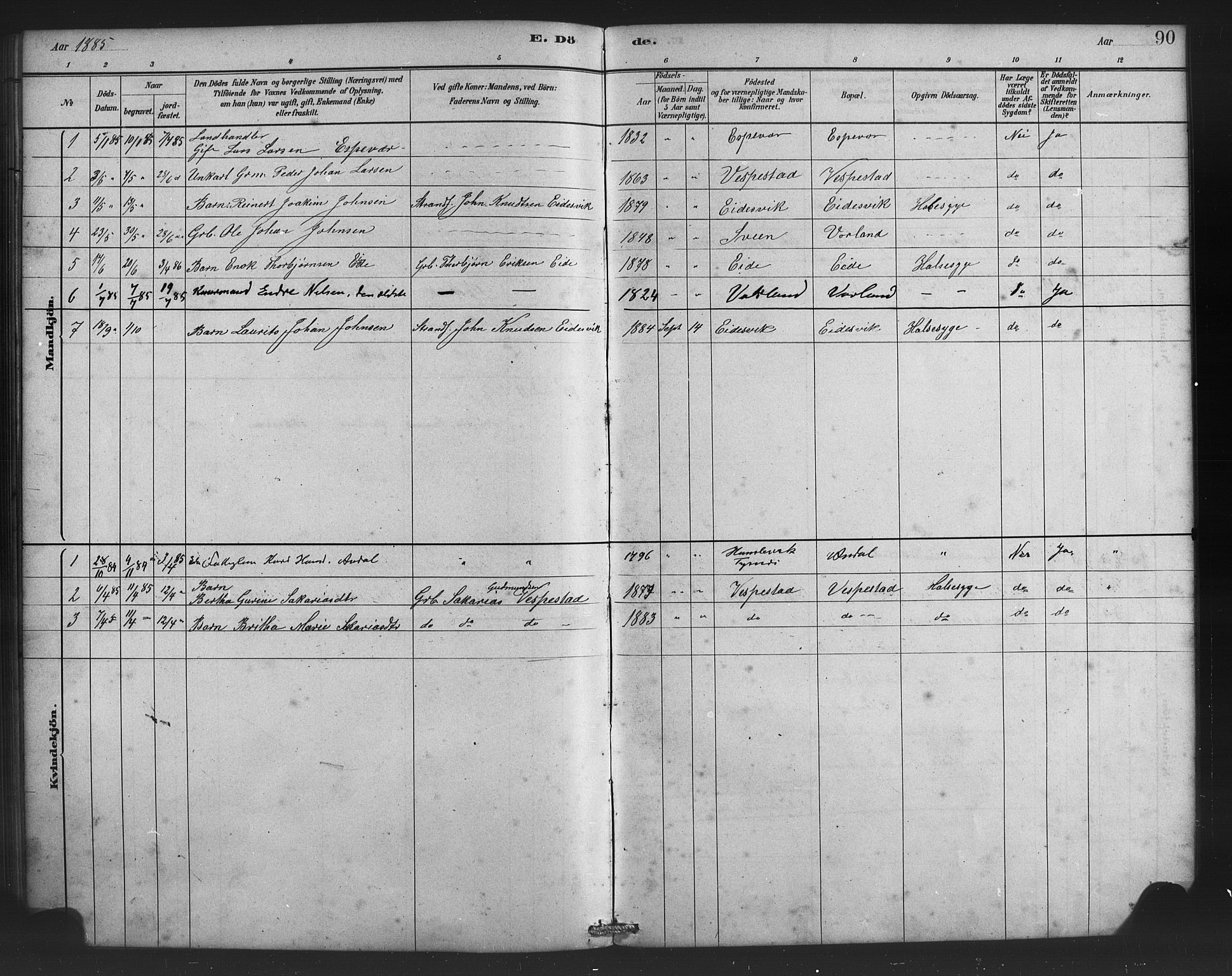 Finnås sokneprestembete, AV/SAB-A-99925/H/Ha/Haa/Haad/L0001: Parish register (official) no. D 1, 1880-1894, p. 90