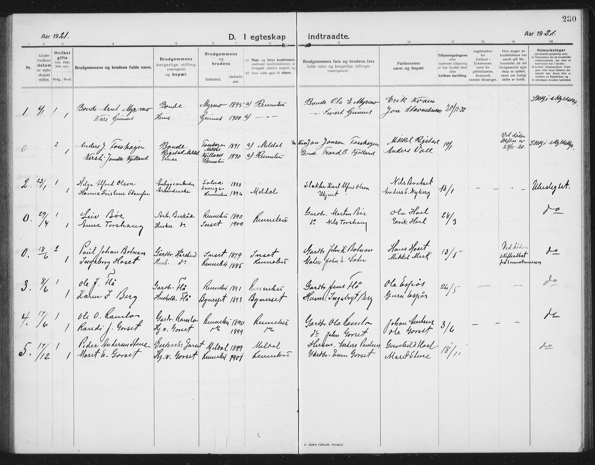 Ministerialprotokoller, klokkerbøker og fødselsregistre - Sør-Trøndelag, SAT/A-1456/674/L0877: Parish register (copy) no. 674C04, 1913-1940, p. 230