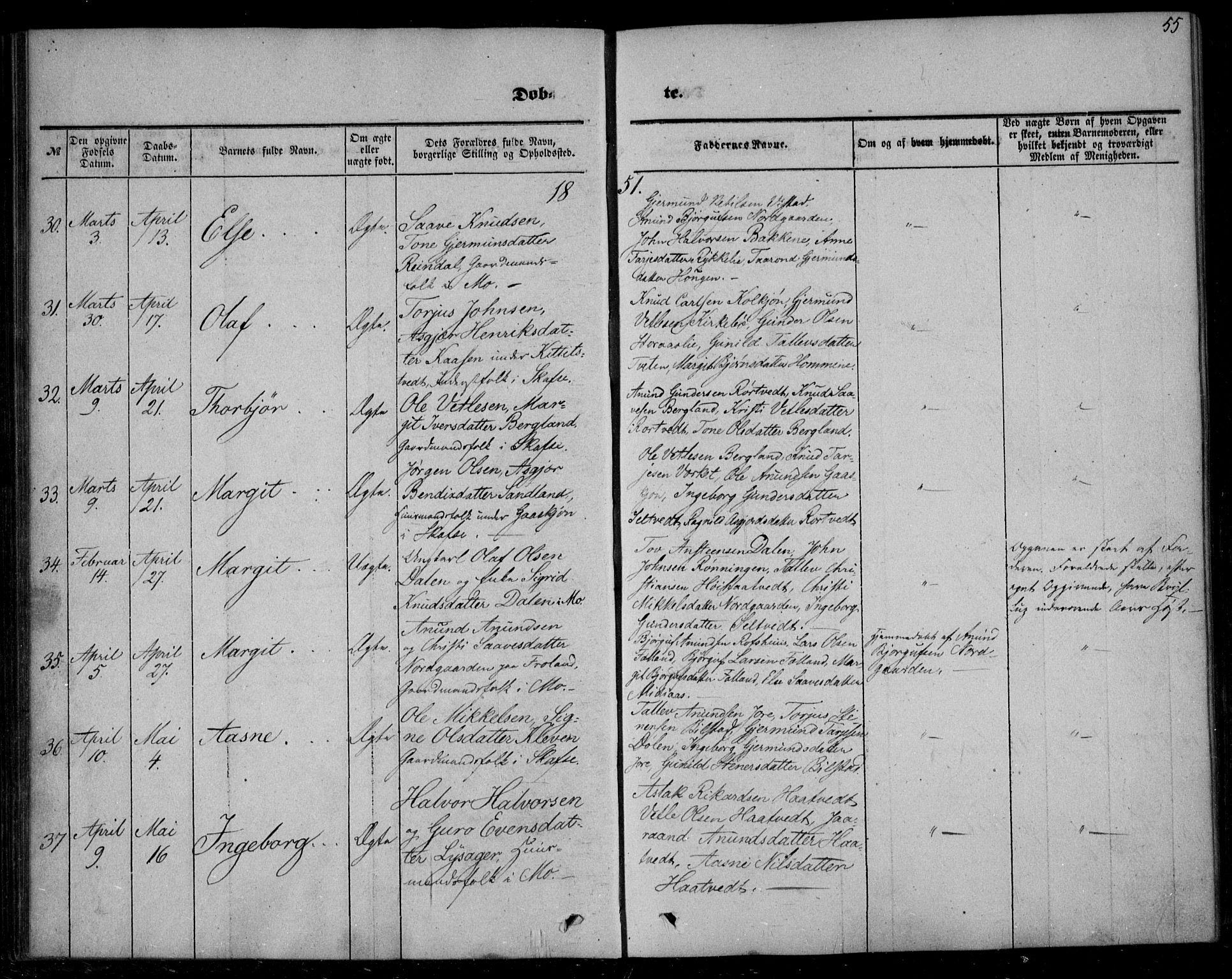 Mo kirkebøker, AV/SAKO-A-286/F/Fa/L0005: Parish register (official) no. I 5, 1844-1864, p. 55