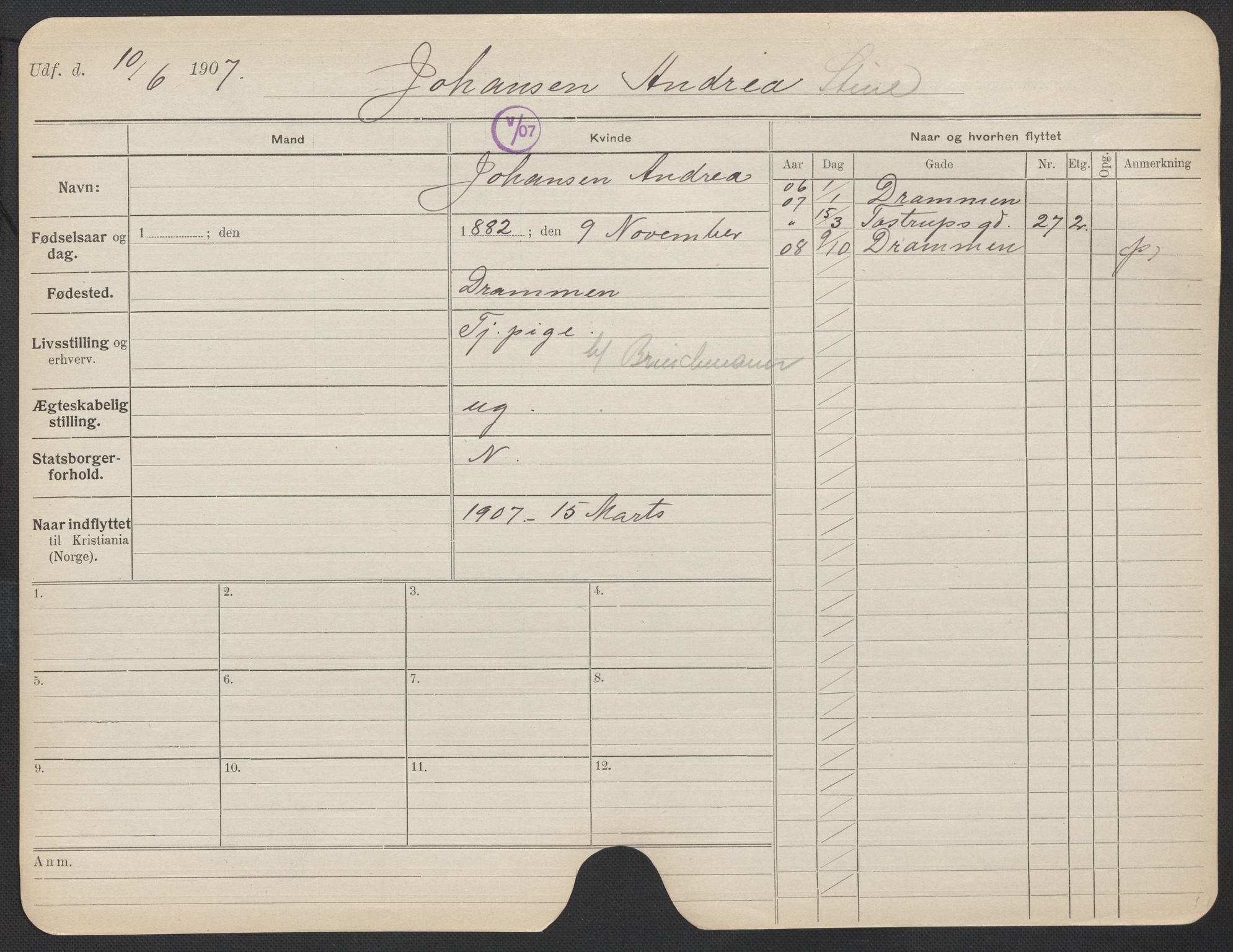 Oslo folkeregister, Registerkort, AV/SAO-A-11715/F/Fa/Fac/L0017: Kvinner, 1906-1914, p. 604a