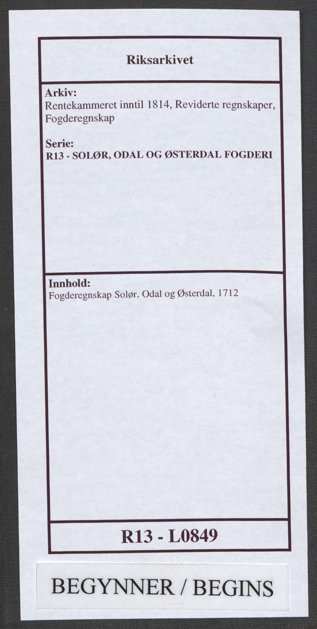 Rentekammeret inntil 1814, Reviderte regnskaper, Fogderegnskap, AV/RA-EA-4092/R13/L0849: Fogderegnskap Solør, Odal og Østerdal, 1712, p. 1