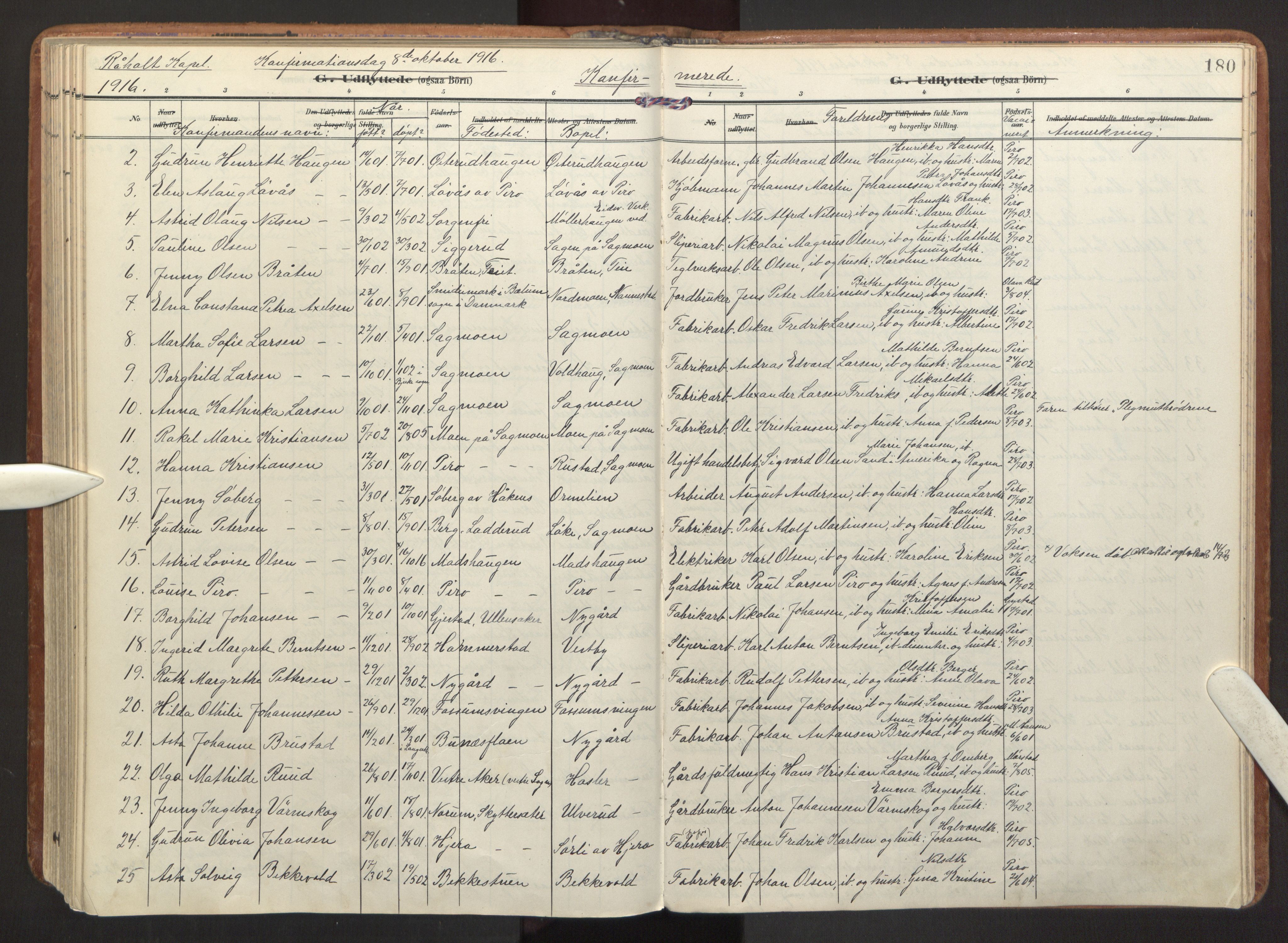 Eidsvoll prestekontor Kirkebøker, SAO/A-10888/F/Fa: Parish register (official) no. I 7, 1905-1920, p. 180