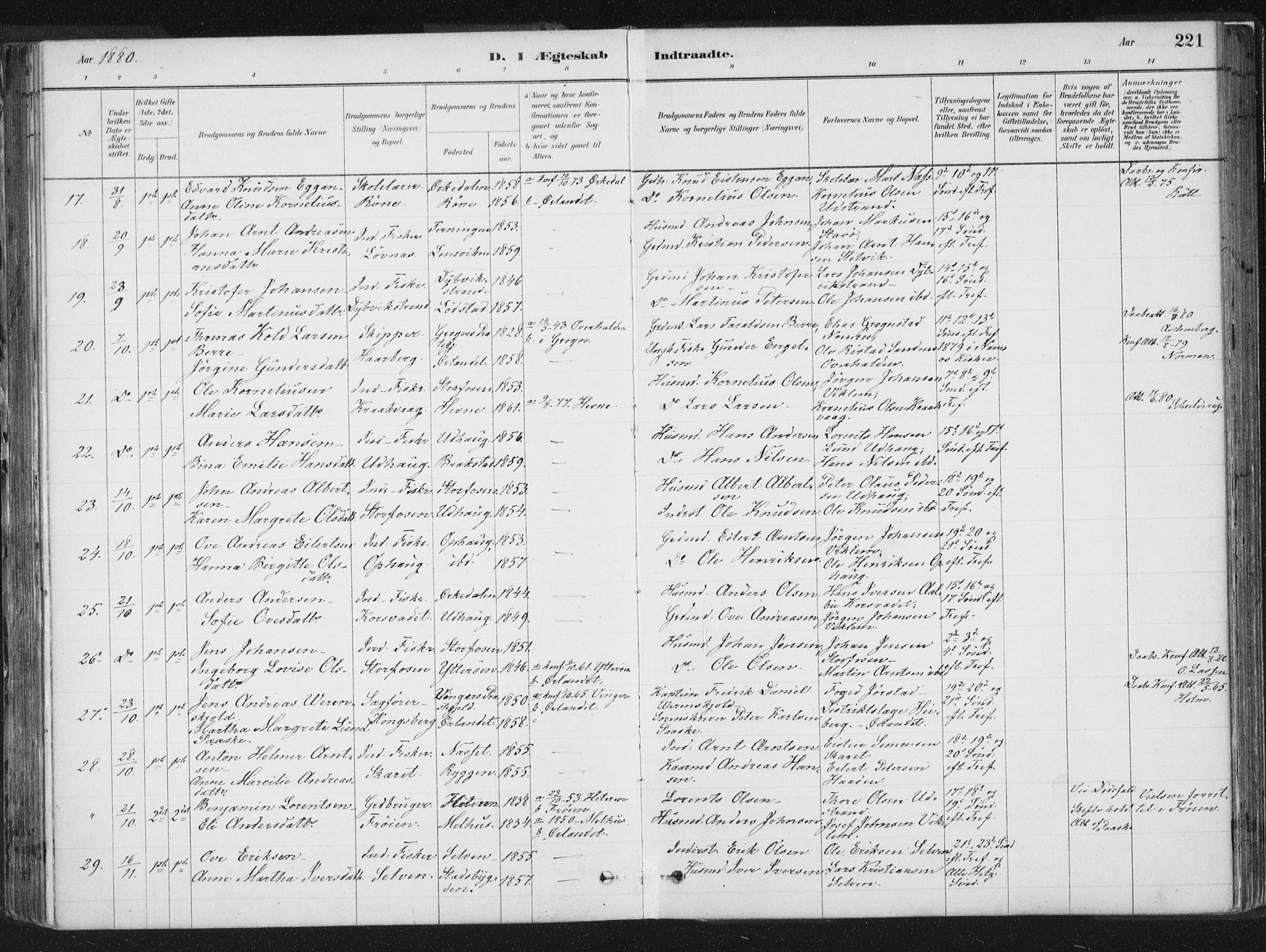 Ministerialprotokoller, klokkerbøker og fødselsregistre - Sør-Trøndelag, SAT/A-1456/659/L0739: Parish register (official) no. 659A09, 1879-1893, p. 221