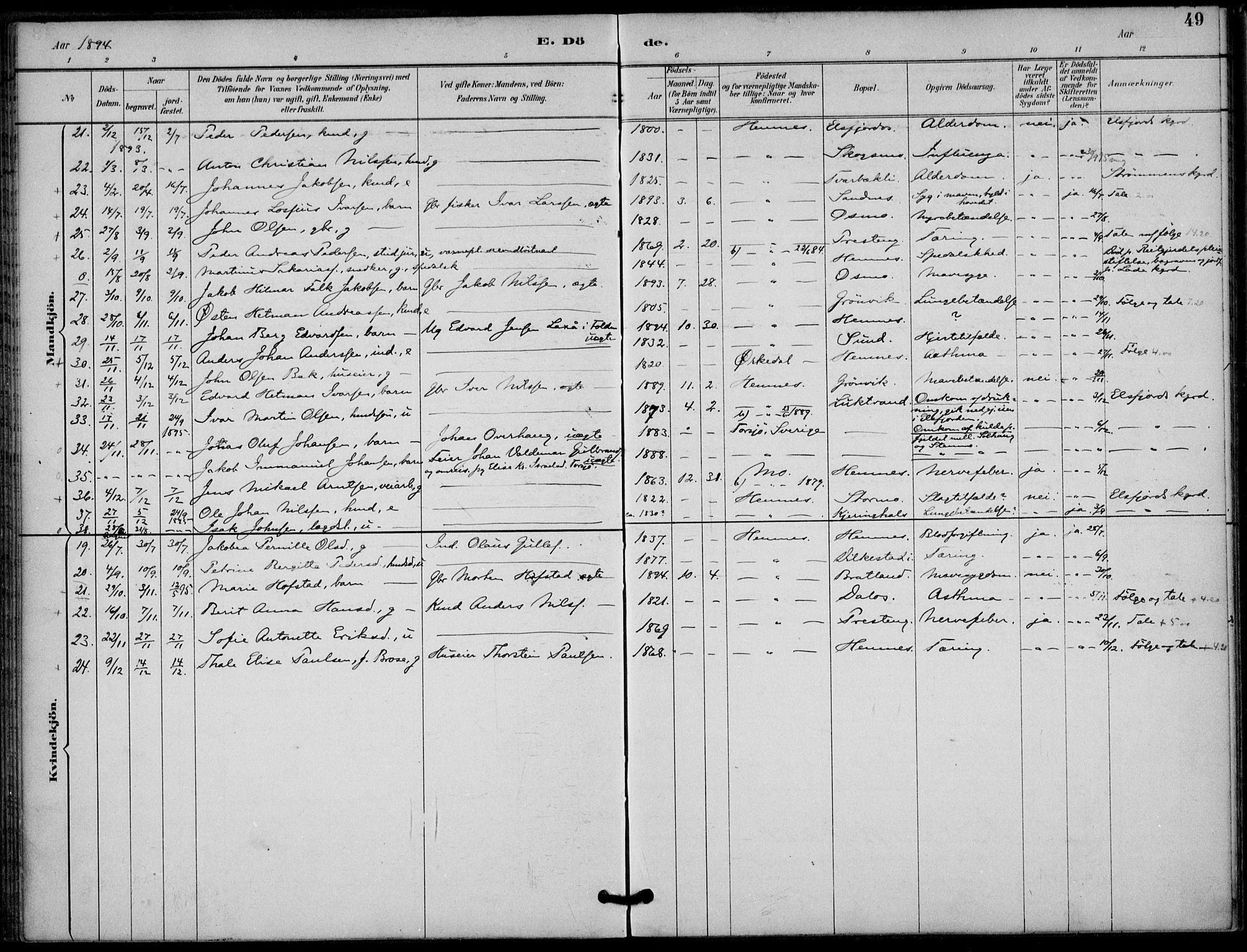 Ministerialprotokoller, klokkerbøker og fødselsregistre - Nordland, AV/SAT-A-1459/825/L0363: Parish register (official) no. 825A17, 1890-1909, p. 49