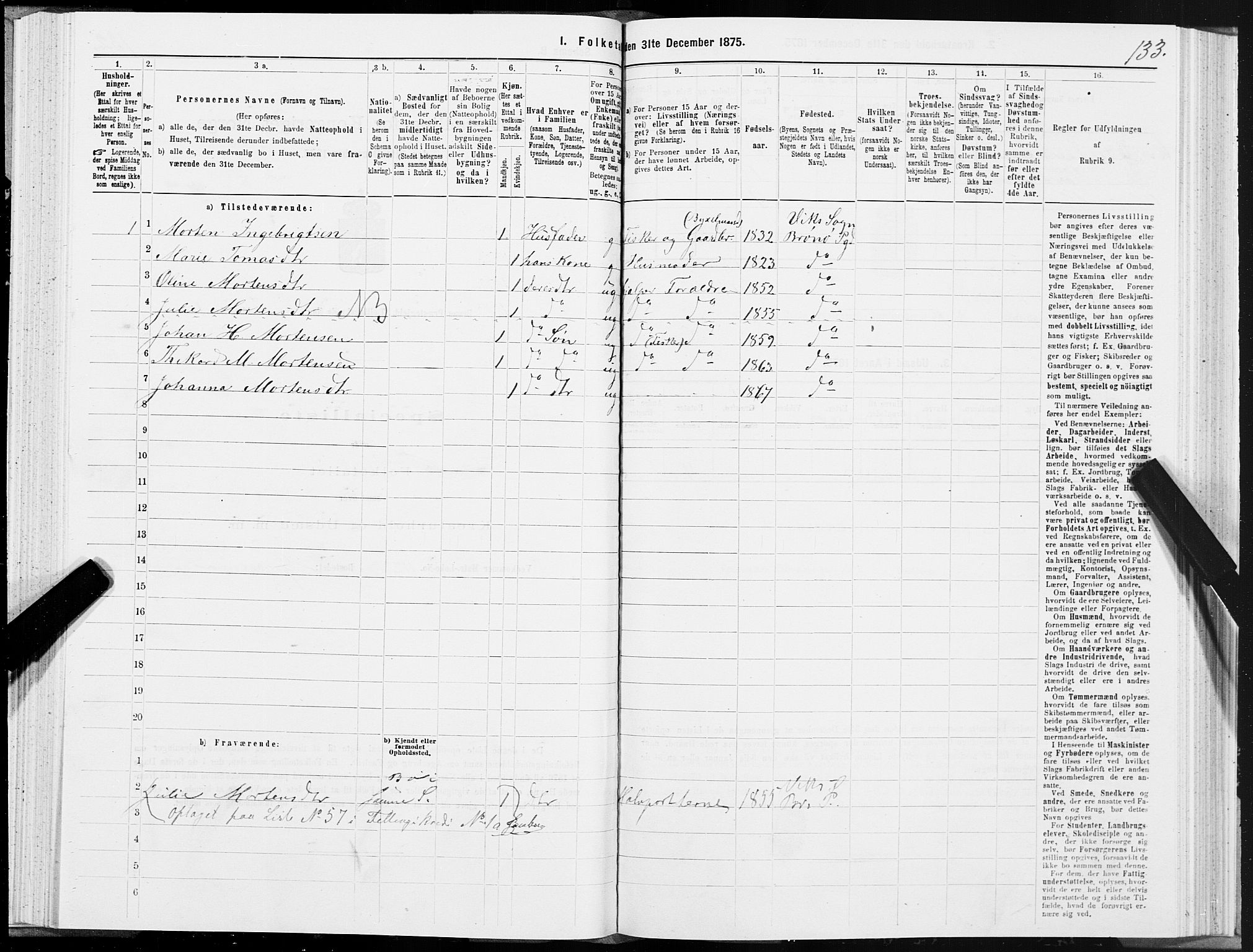 SAT, 1875 census for 1814P Brønnøy, 1875, p. 2133