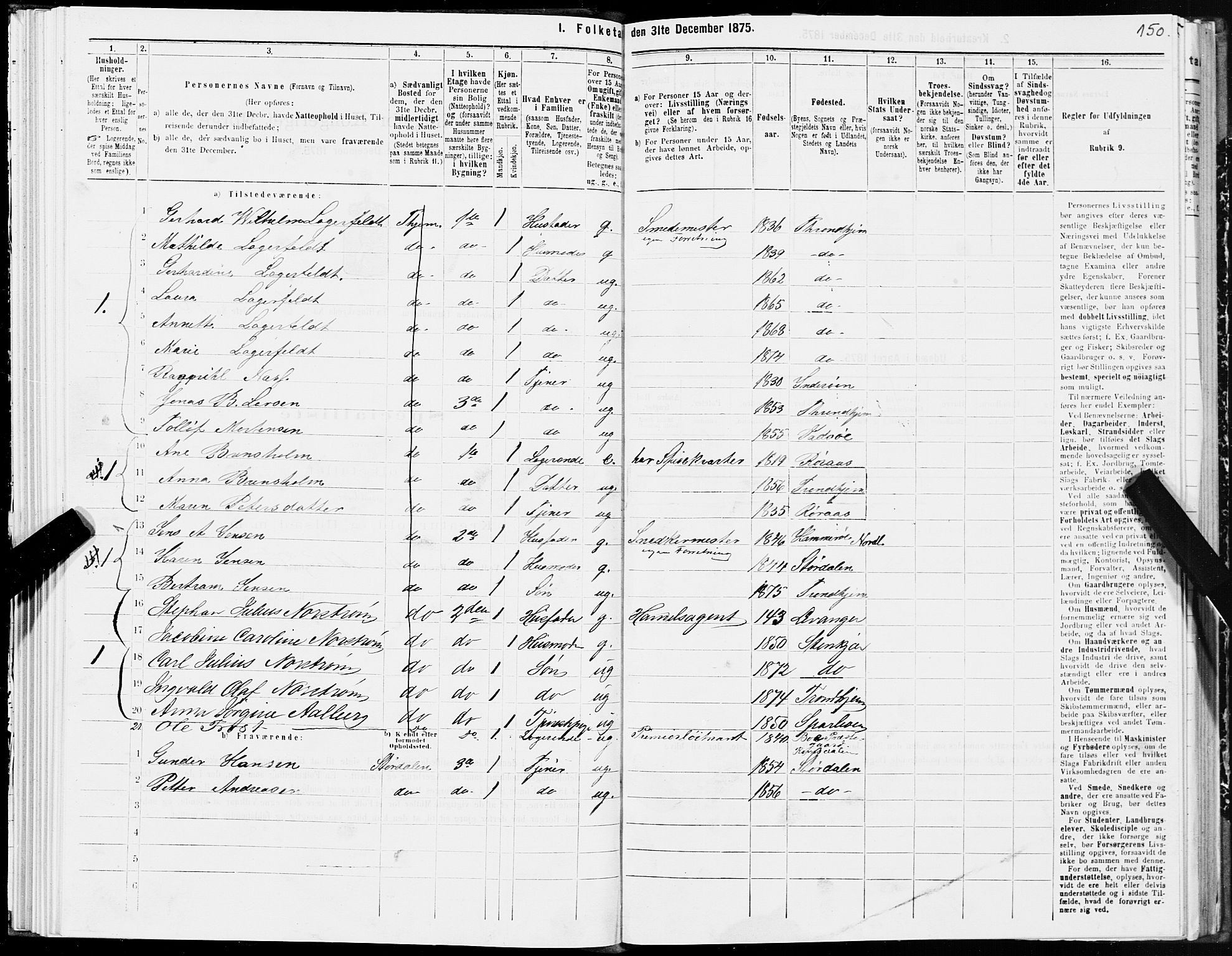 SAT, 1875 census for 1601 Trondheim, 1875, p. 4150