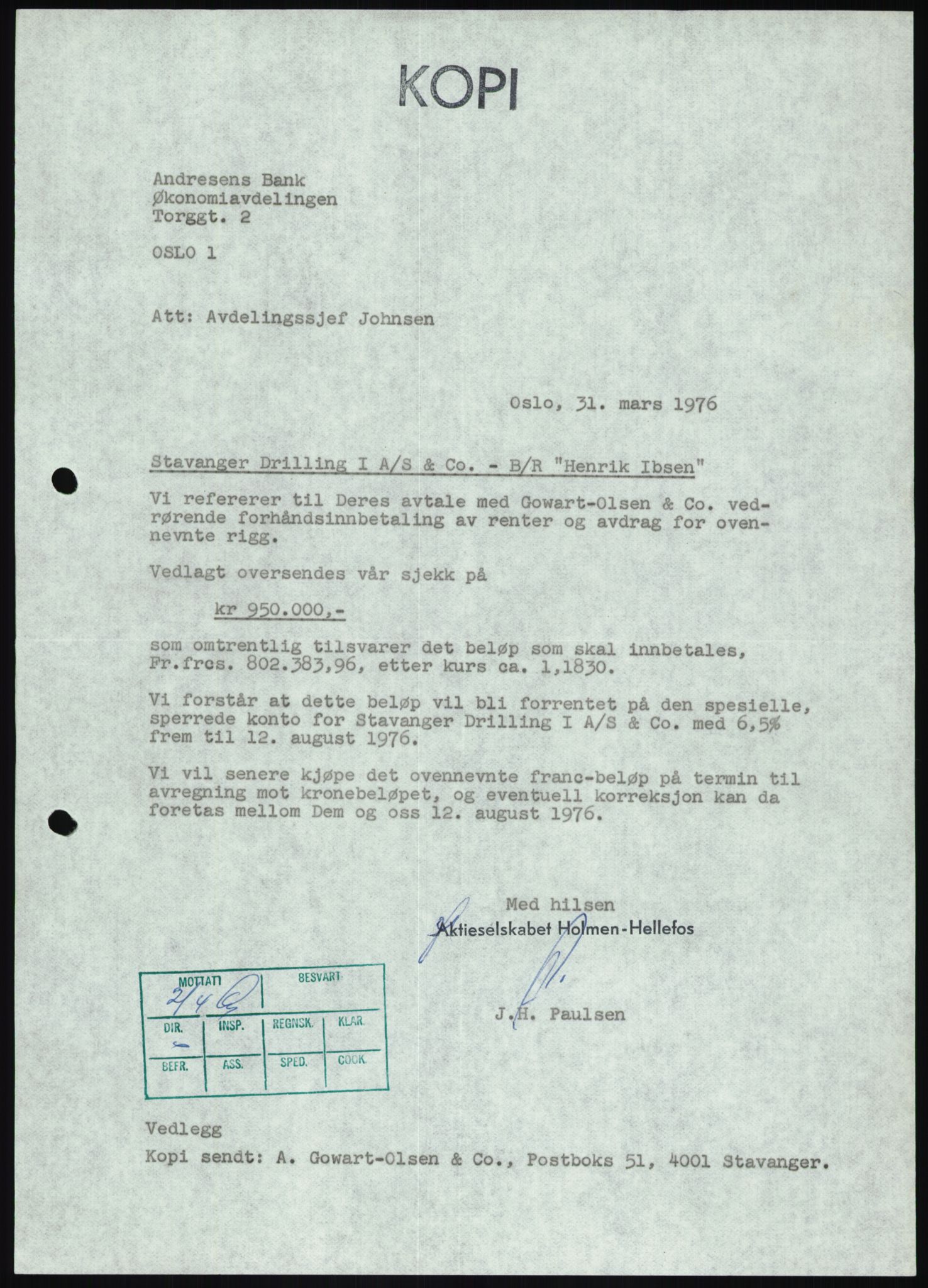 Pa 1503 - Stavanger Drilling AS, SAST/A-101906/D/L0007: Korrespondanse og saksdokumenter, 1974-1981, p. 174