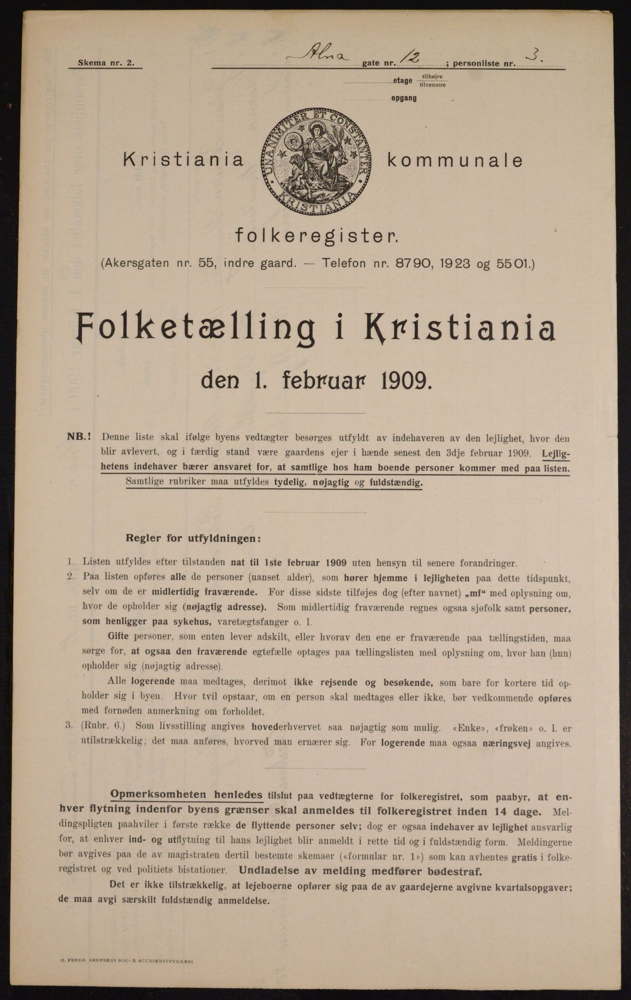 OBA, Municipal Census 1909 for Kristiania, 1909, p. 1194