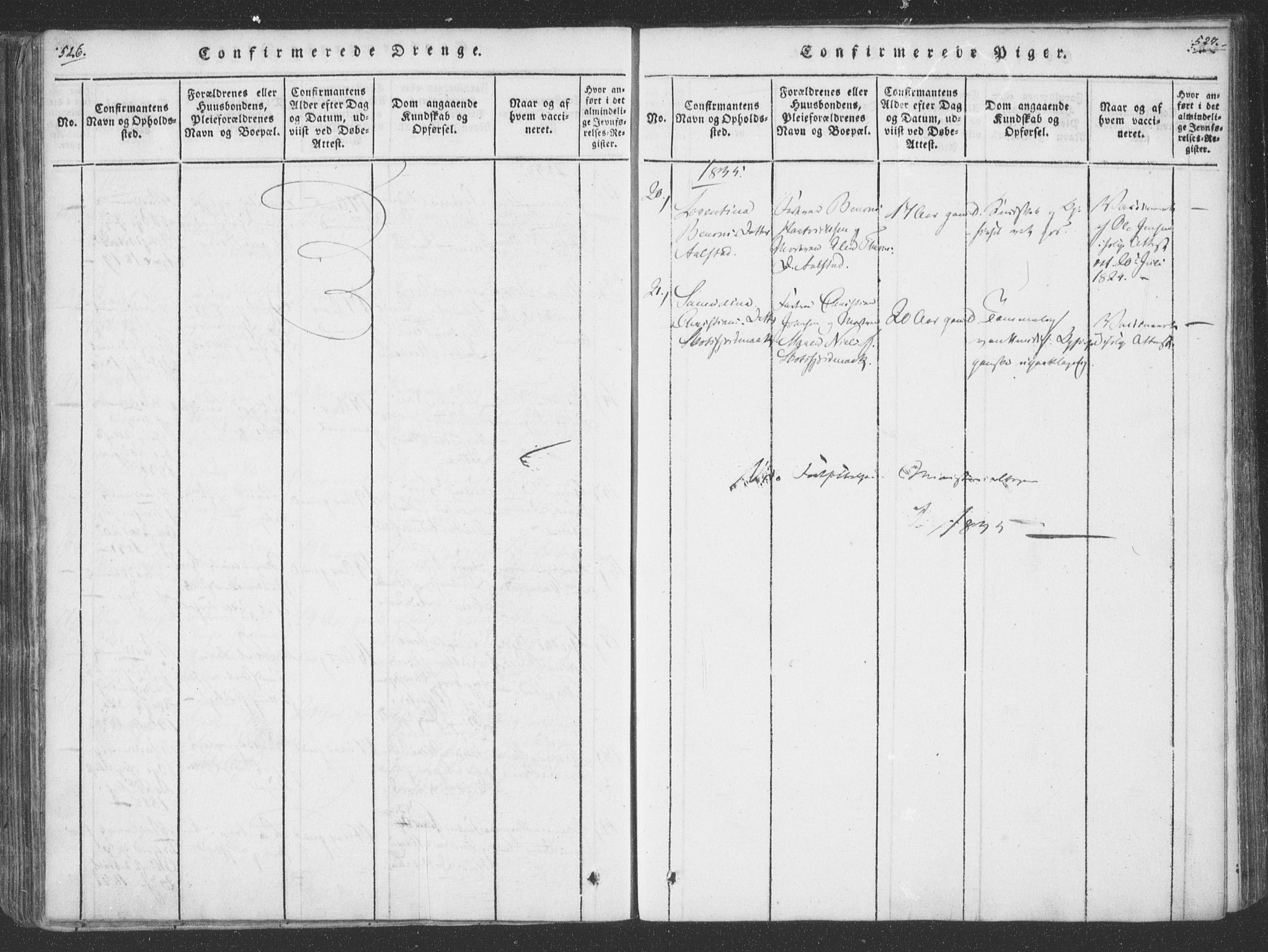 Ministerialprotokoller, klokkerbøker og fødselsregistre - Nordland, SAT/A-1459/855/L0798: Parish register (official) no. 855A06, 1821-1835, p. 526-527
